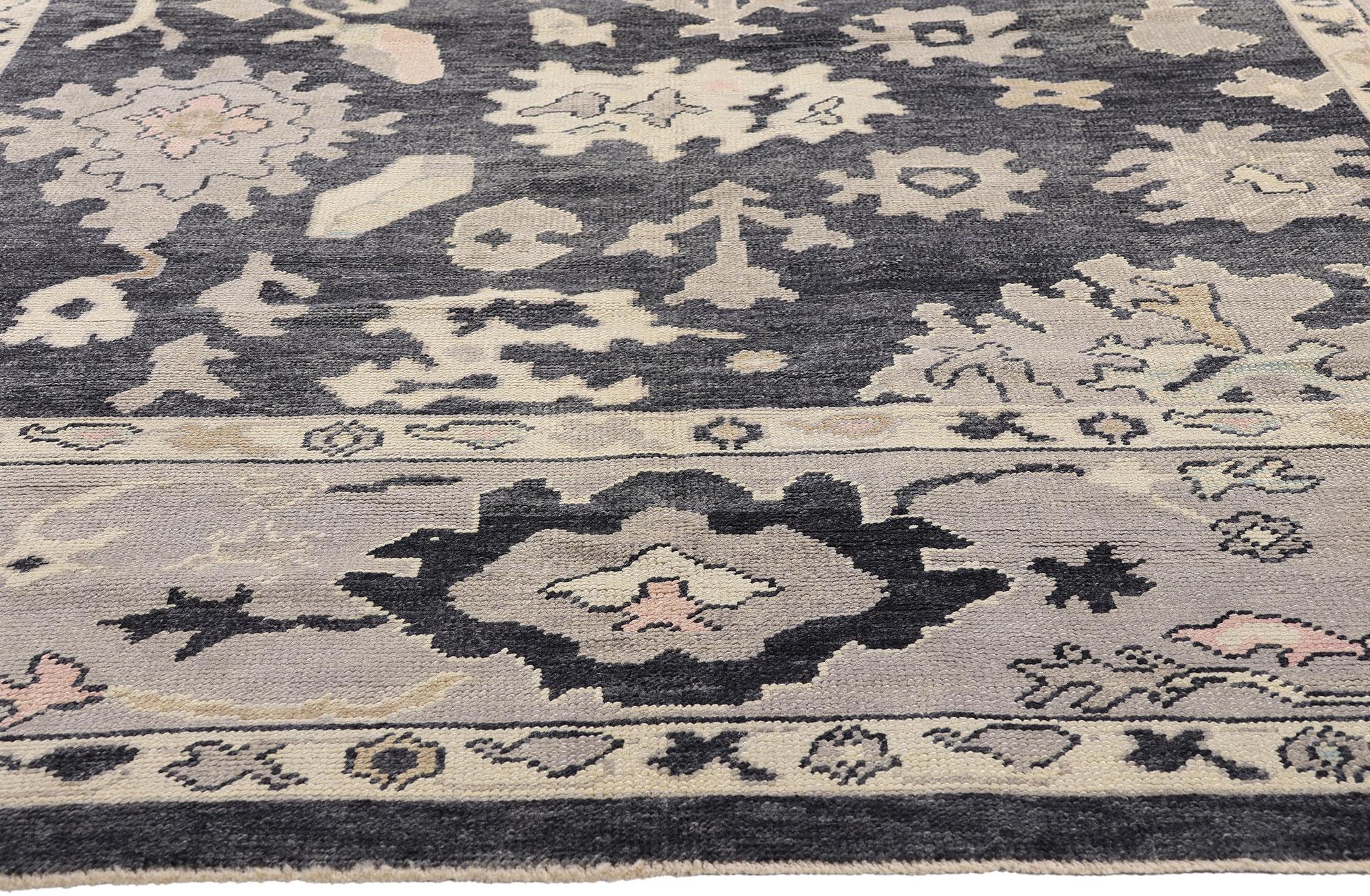 New Contemporary Black Turkish Oushak Rug with Modern Style, 09'04 x 12'01 (Wolle) im Angebot