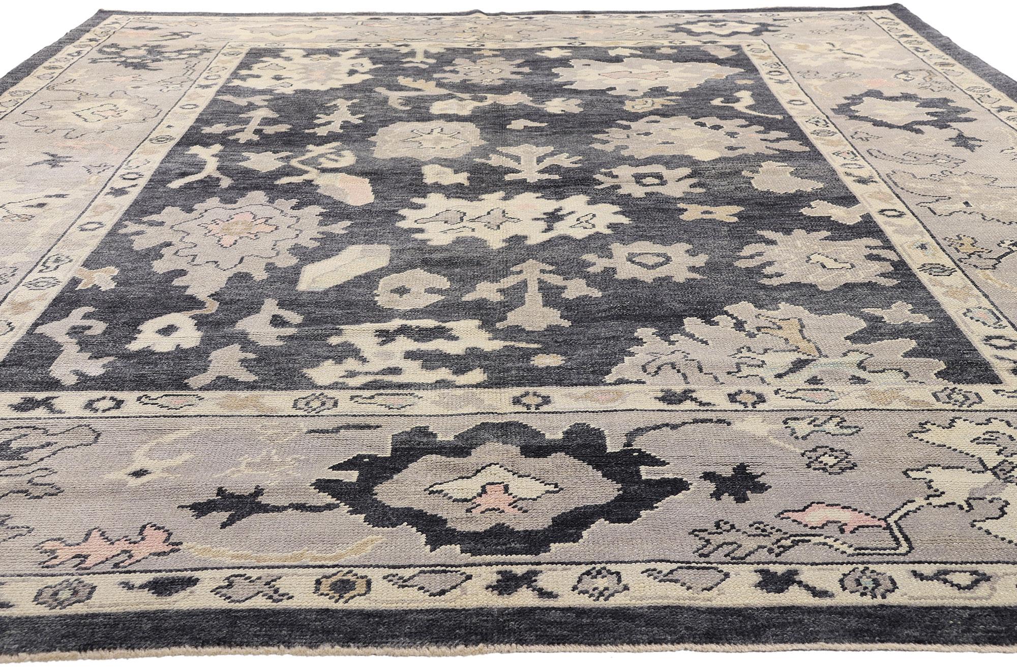 New Contemporary Black Turkish Oushak Rug with Modern Style, 09'04 x 12'01 (Handgeknüpft) im Angebot
