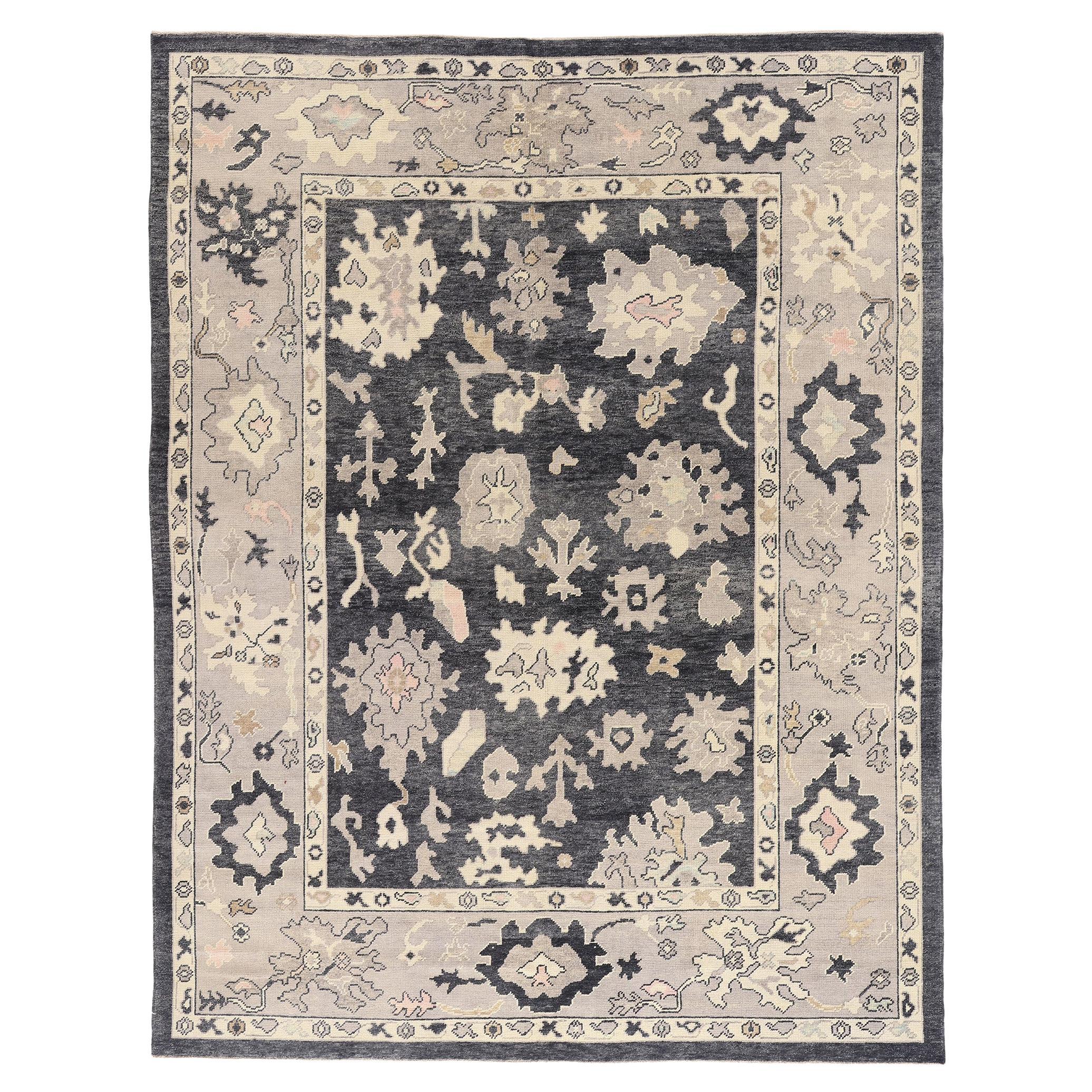 New Contemporary Black Turkish Oushak Rug with Modern Style, 09'04 x 12'01