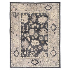 New Contemporary Black Turkish Oushak Rug with Modern Style, 09'04 x 12'01