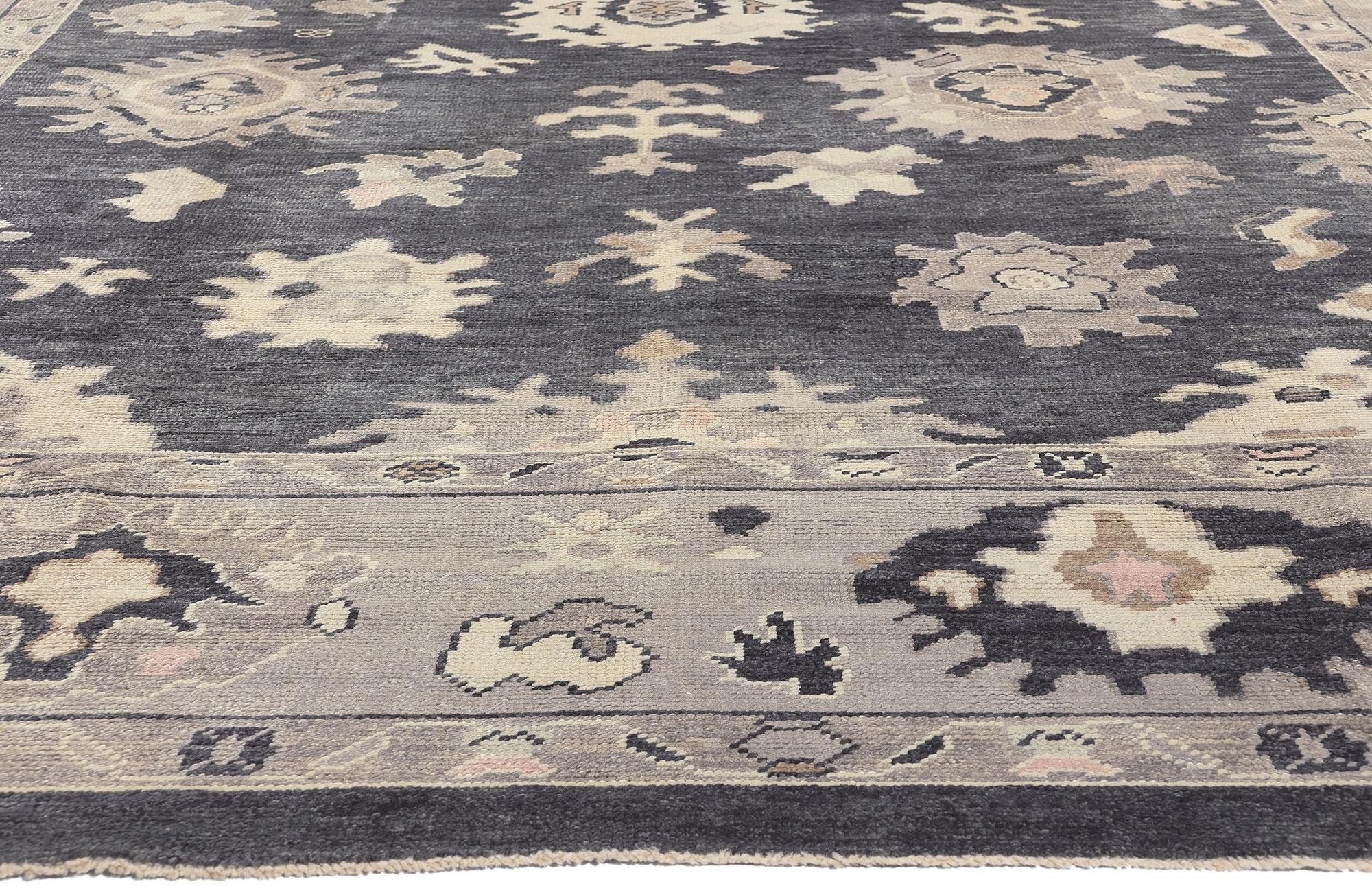 Black Oushak Turkish Rug, Contemporary Elegance Meets Organic Modern In New Condition For Sale In Dallas, TX