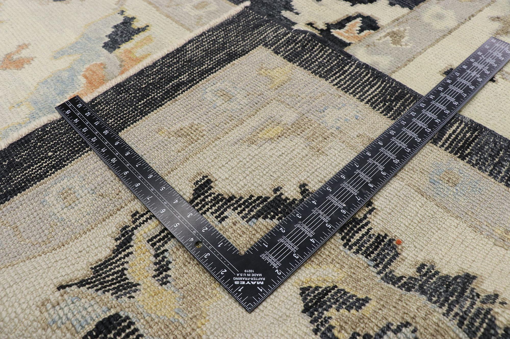 Wool New Contemporary Black Turkish Oushak Rug with Modern Style For Sale