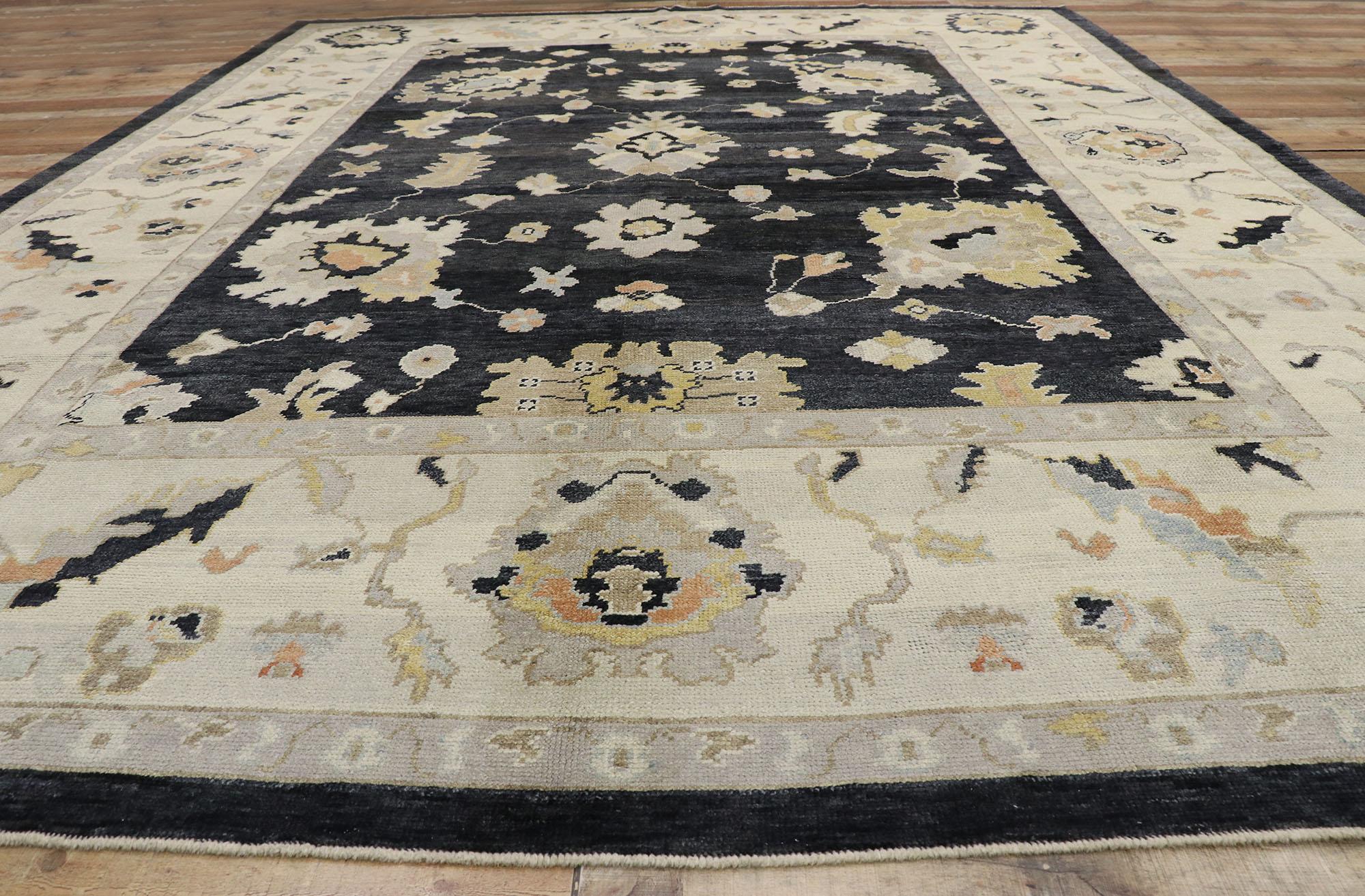 New Contemporary Black Turkish Oushak Rug with Modern Style For Sale 2