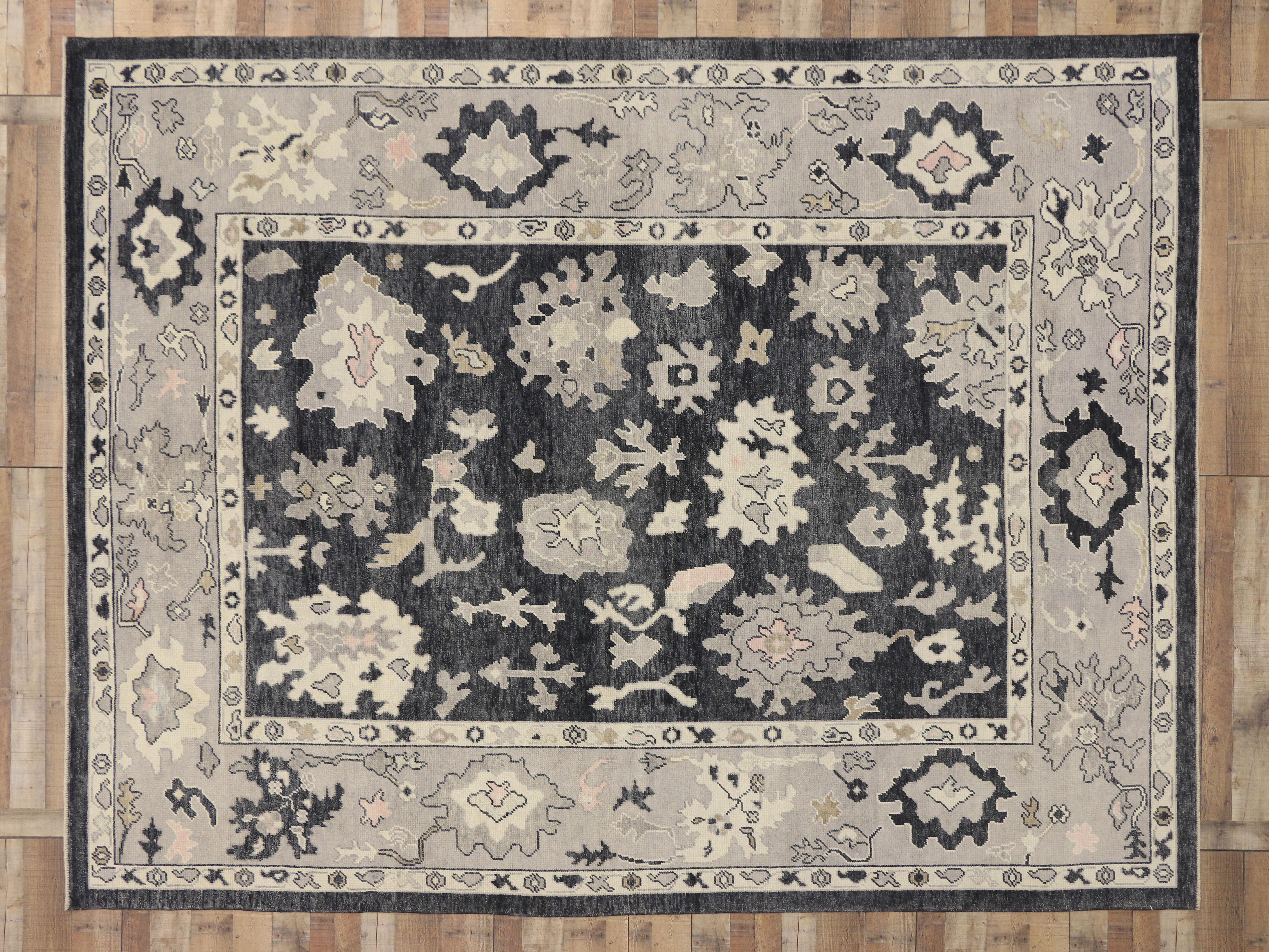 New Contemporary Black Turkish Oushak Rug with Modern Style In New Condition For Sale In Dallas, TX