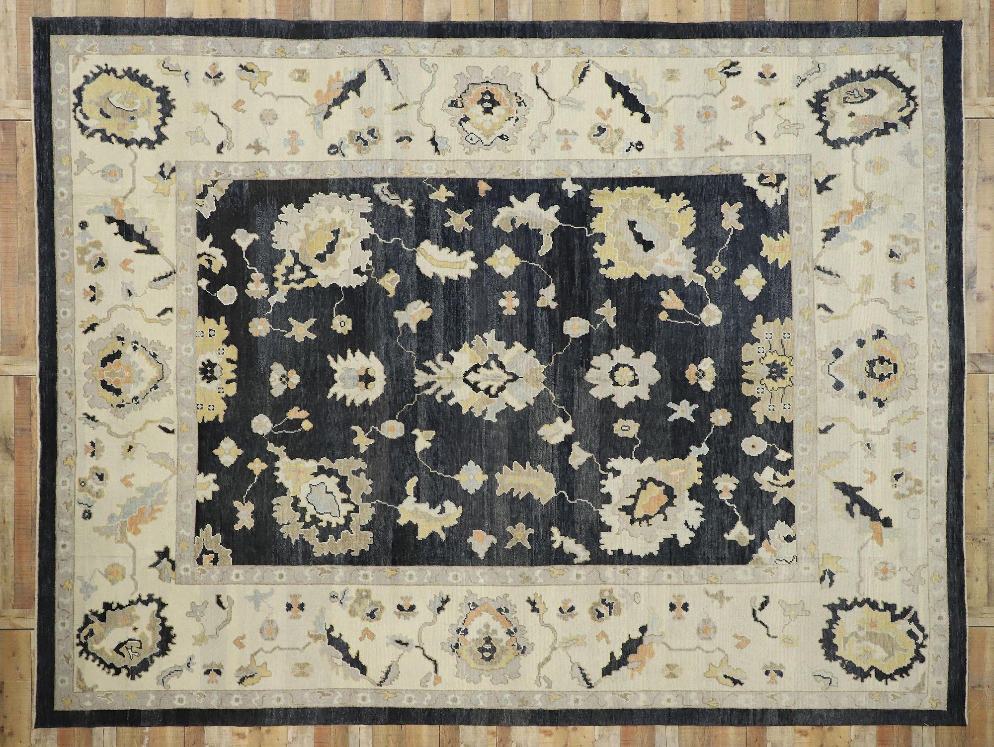 New Contemporary Black Turkish Oushak Rug with Modern Style For Sale 3