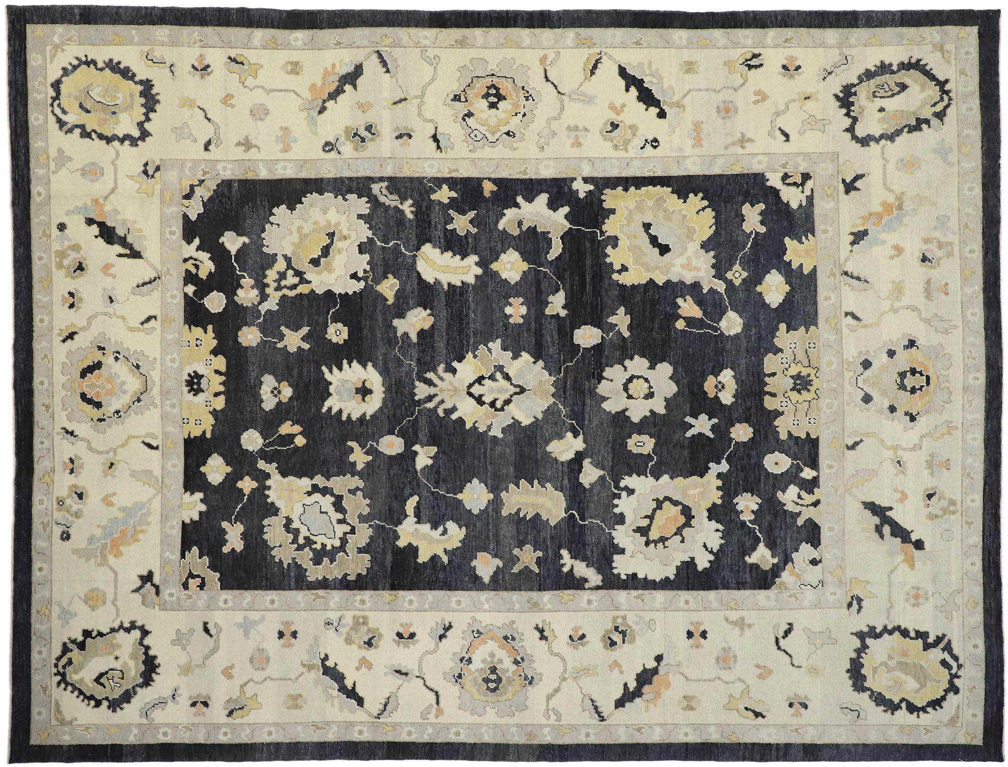 New Contemporary Black Turkish Oushak Rug with Modern Style For Sale 4