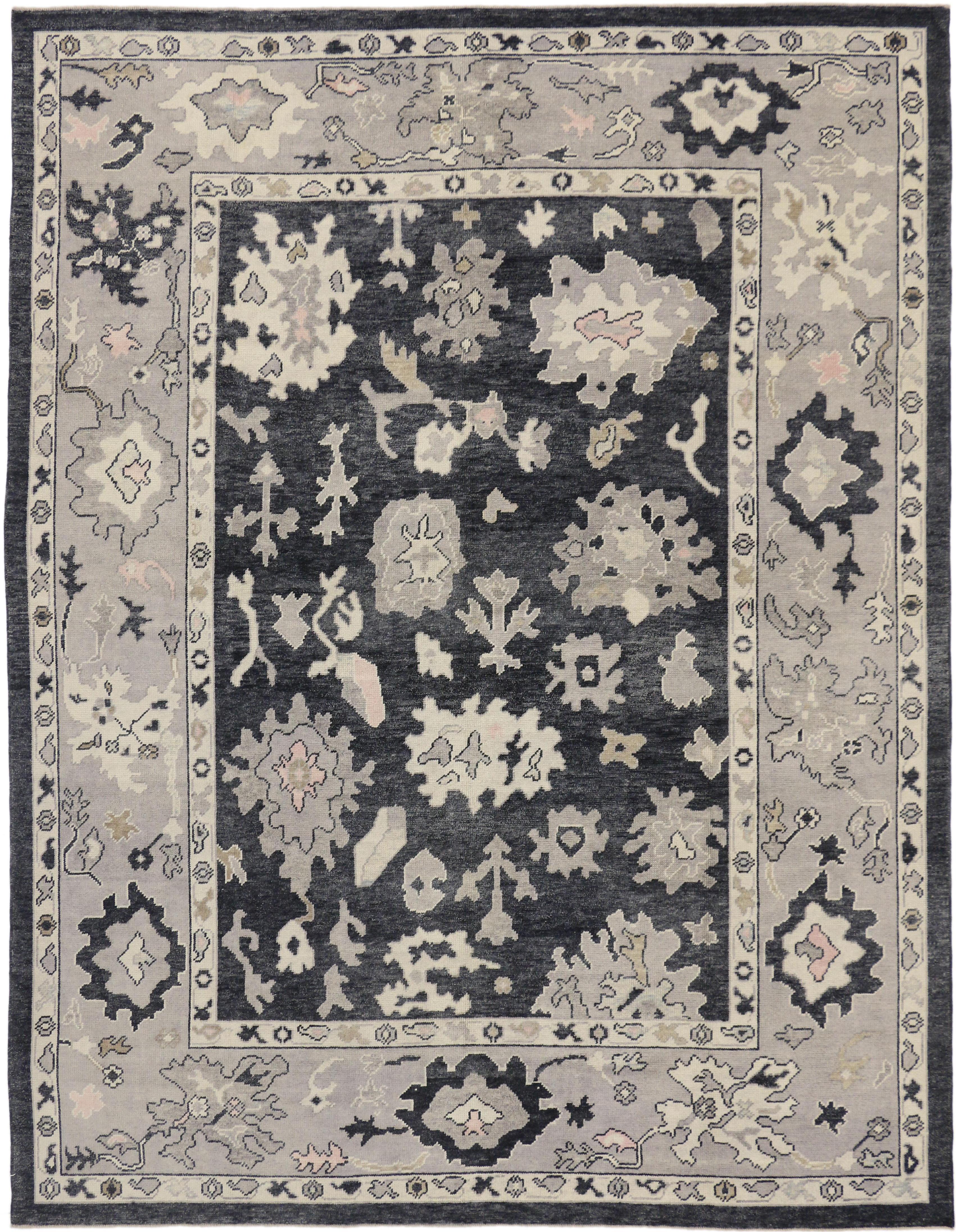 New Contemporary Black Turkish Oushak Rug with Modern Style For Sale 1