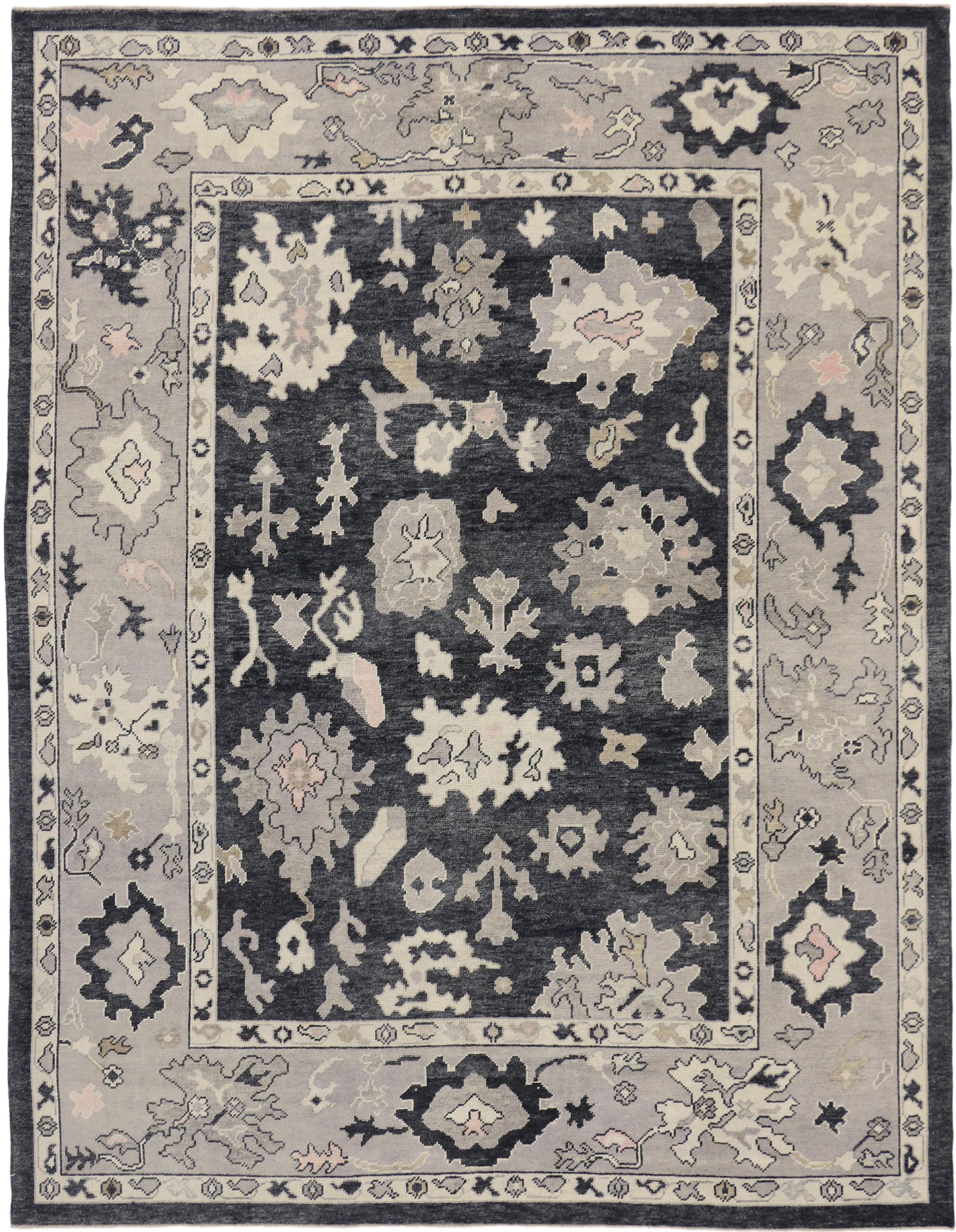 New Contemporary Black Turkish Oushak Rug with Modern Style, 09'04 x 12'01 For Sale 2