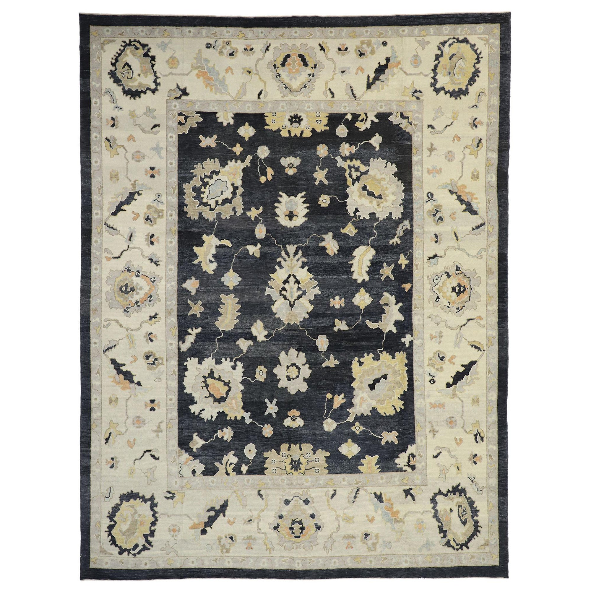 Nuovo tappeto turco Oushak nero contemporaneo con stile moderno