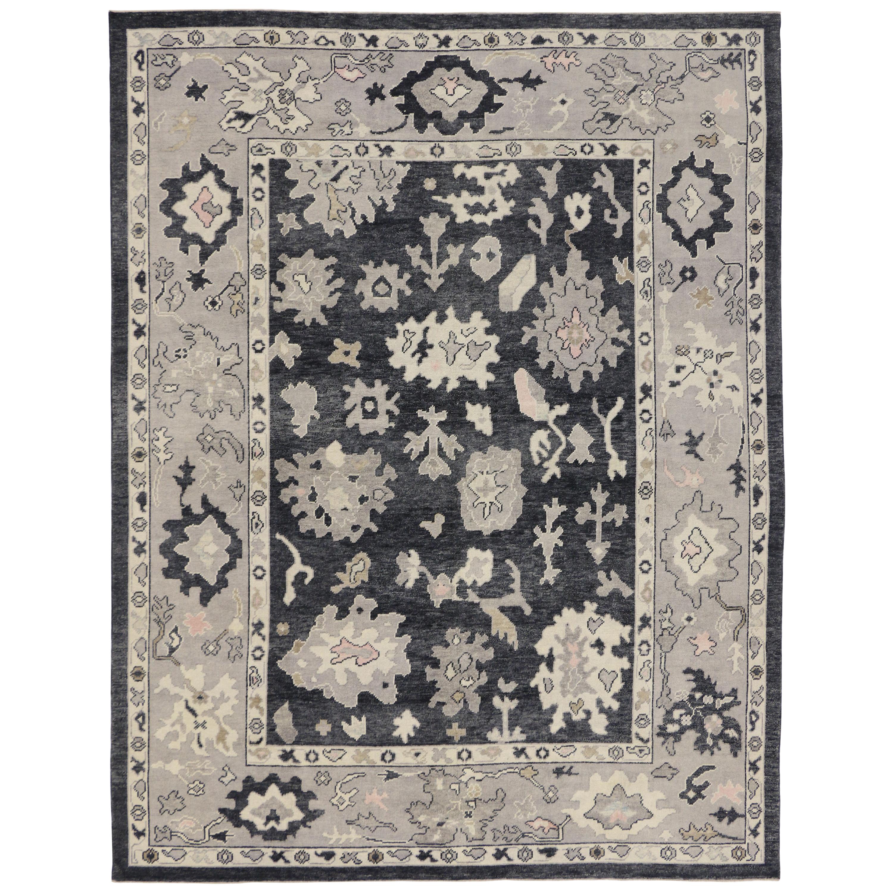 New Contemporary Black Turkish Oushak Rug with Modern Style For Sale