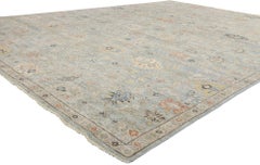 New Contemporary Blue & Grey Oushak Rug, 09'10 x 13'08