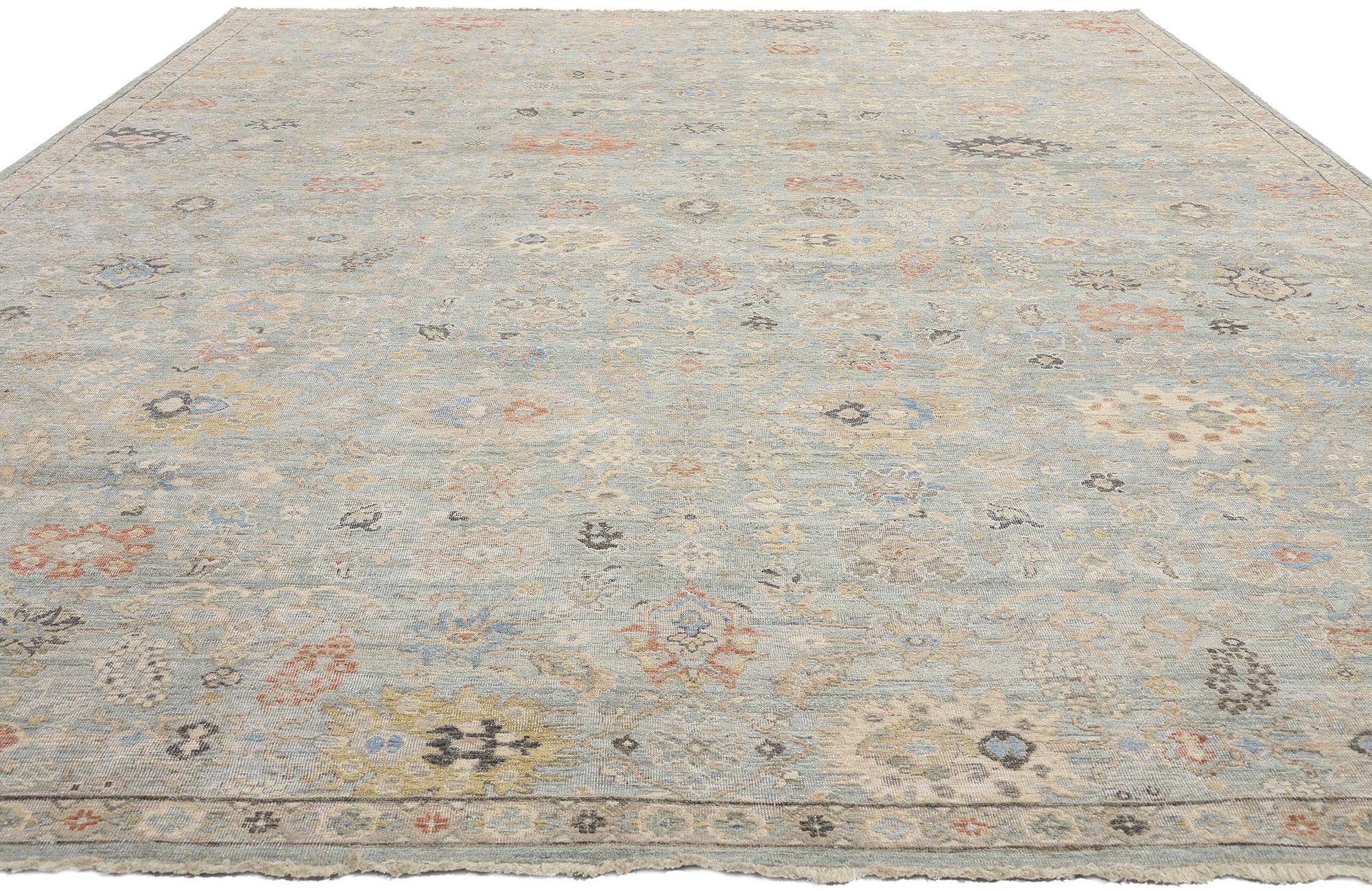 New Contemporary Blauer & Grauer Oushak-Teppich, 09'10 x 13'08 (Indisch) im Angebot