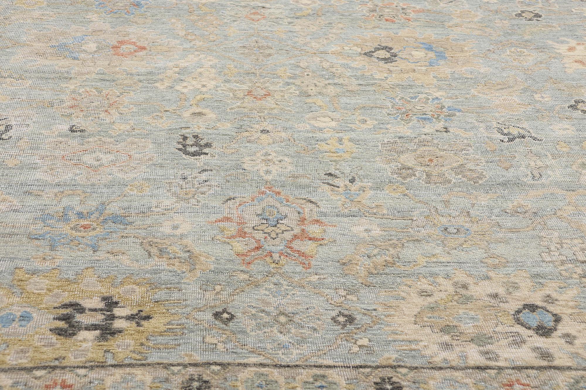 New Contemporary Blauer & Grauer Oushak-Teppich, 09'10 x 13'08 (Handgeknüpft) im Angebot