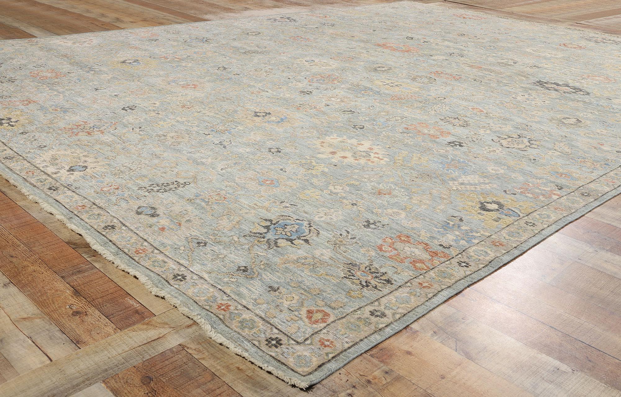 New Contemporary Blauer & Grauer Oushak-Teppich, 09'10 x 13'08 (21. Jahrhundert und zeitgenössisch) im Angebot