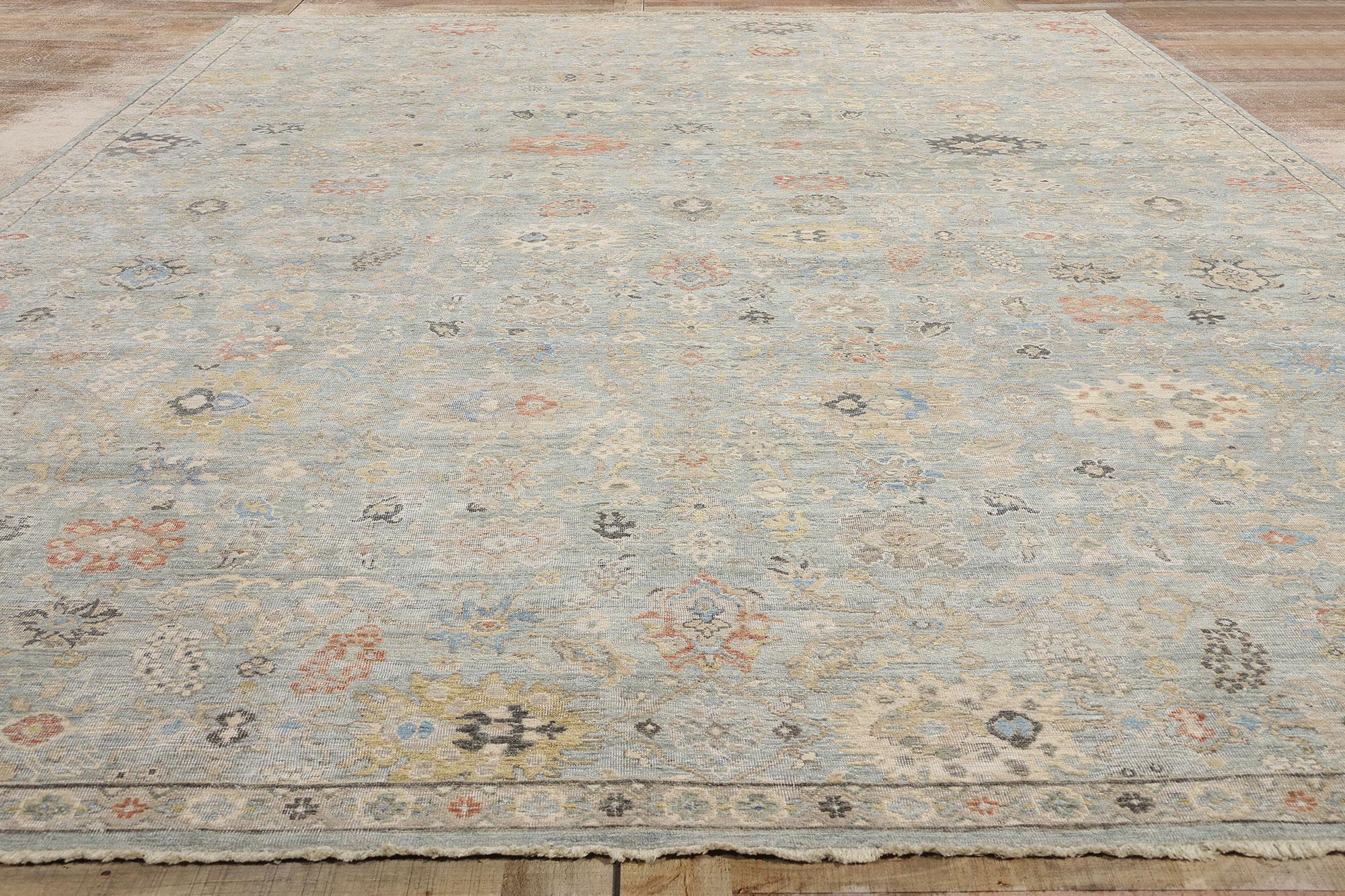New Contemporary Blauer & Grauer Oushak-Teppich, 09'10 x 13'08 (Wolle) im Angebot