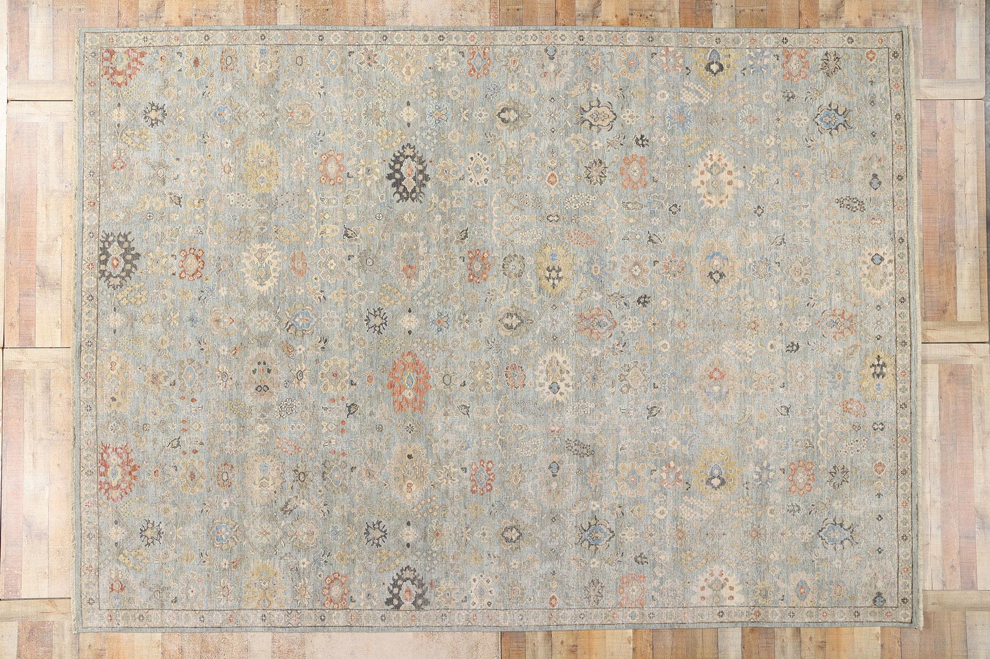 New Contemporary Blauer & Grauer Oushak-Teppich, 09'10 x 13'08 im Angebot 1