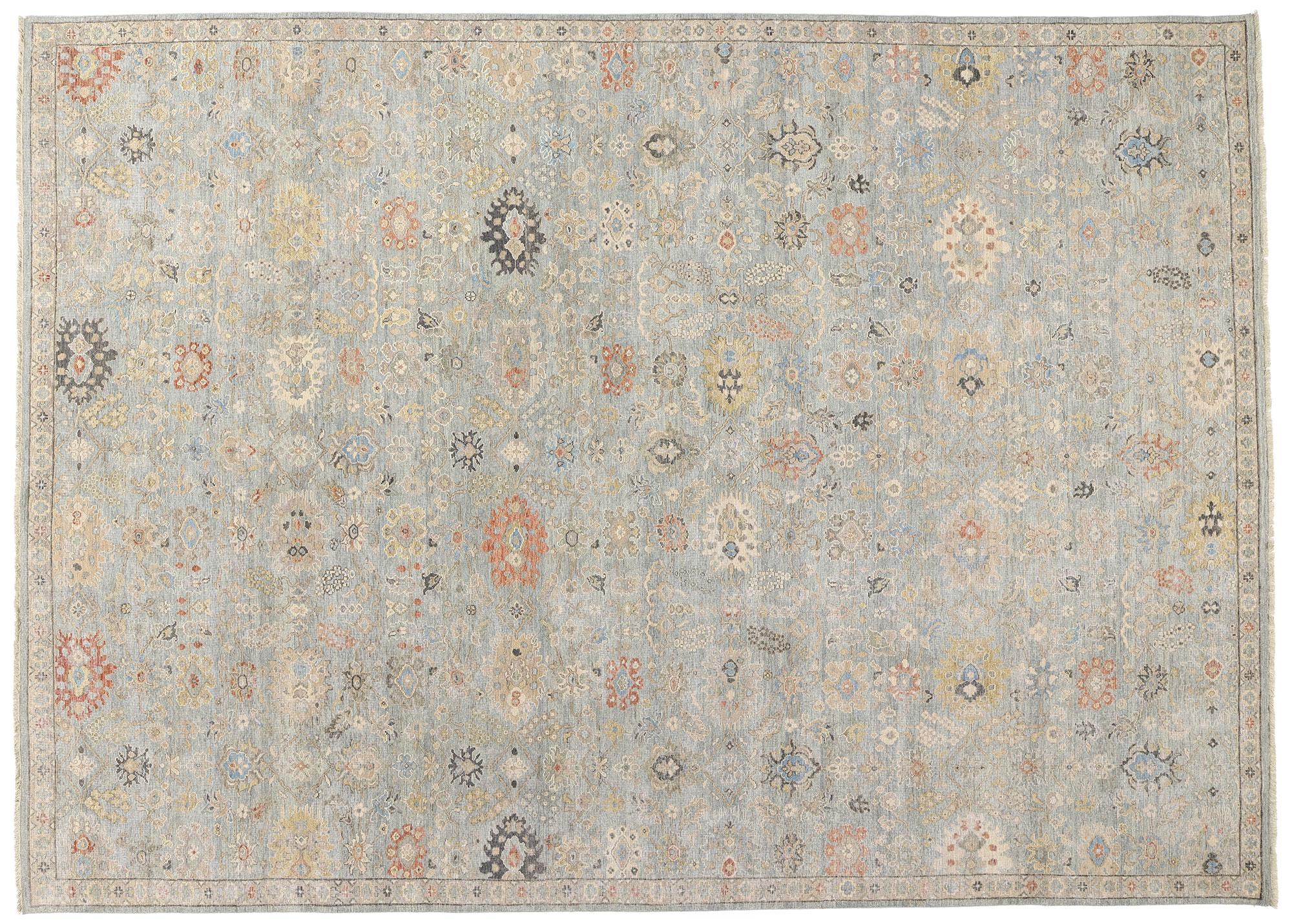 New Contemporary Blauer & Grauer Oushak-Teppich, 09'10 x 13'08 im Angebot 2