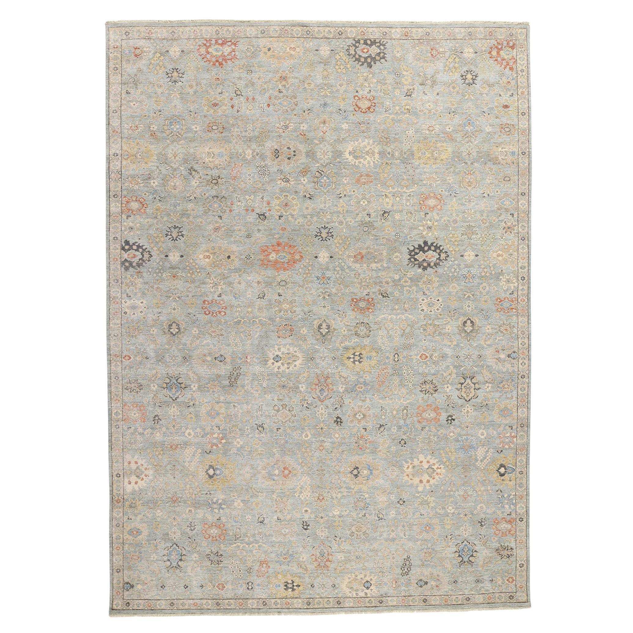 New Contemporary Blue & Grey Oushak Rug, 09'10 x 13'08