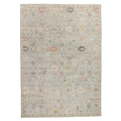 New Contemporary Blue & Grey Oushak Rug, 09'10 x 13'08