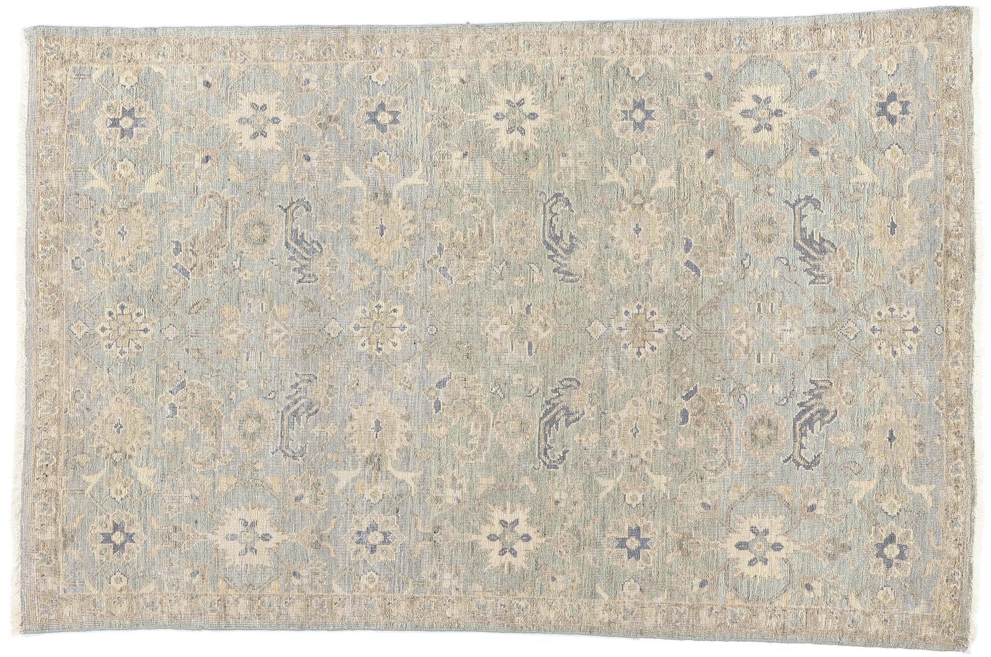 New Contemporary Blue & Grey Oushak Rug For Sale 4