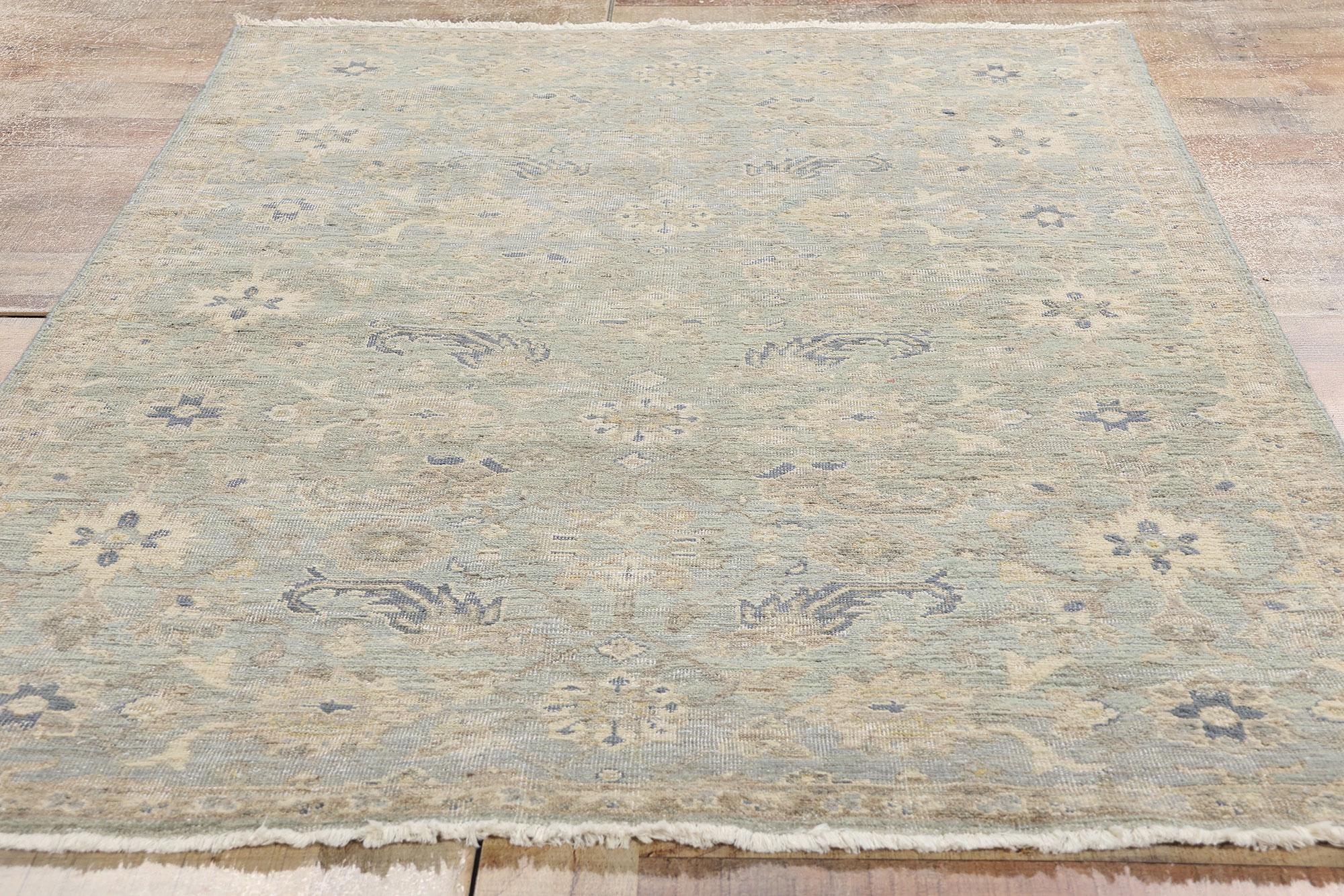 New Contemporary Blue & Grey Oushak Rug For Sale 2