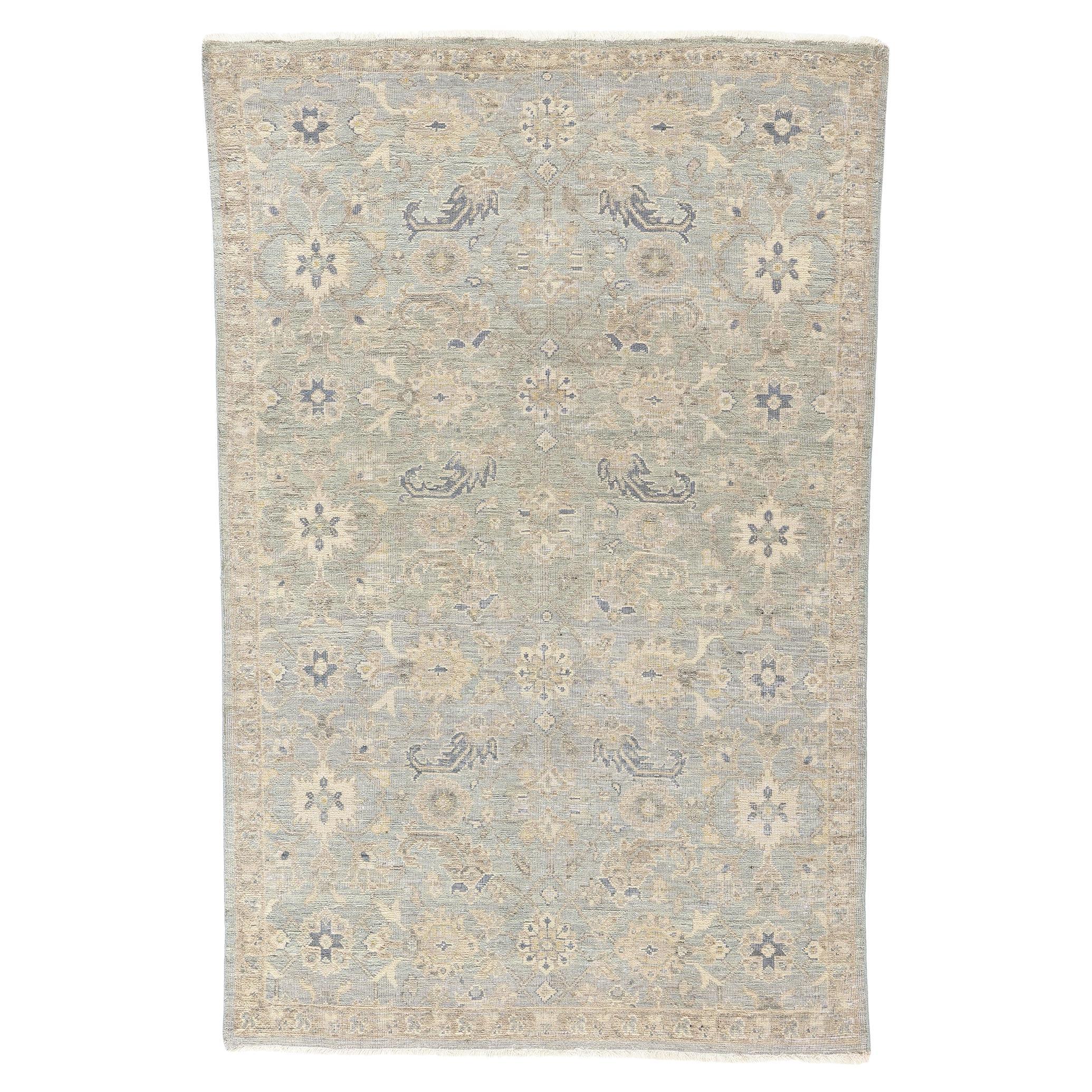 New Contemporary Blue & Grey Oushak Rug