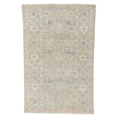Nuovo Tappeto Oushak contemporaneo blu e grigio