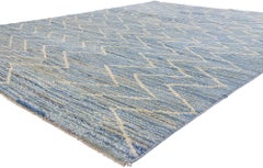 New Modern Blue Moroccan Rug with Contemporary Abstract Style