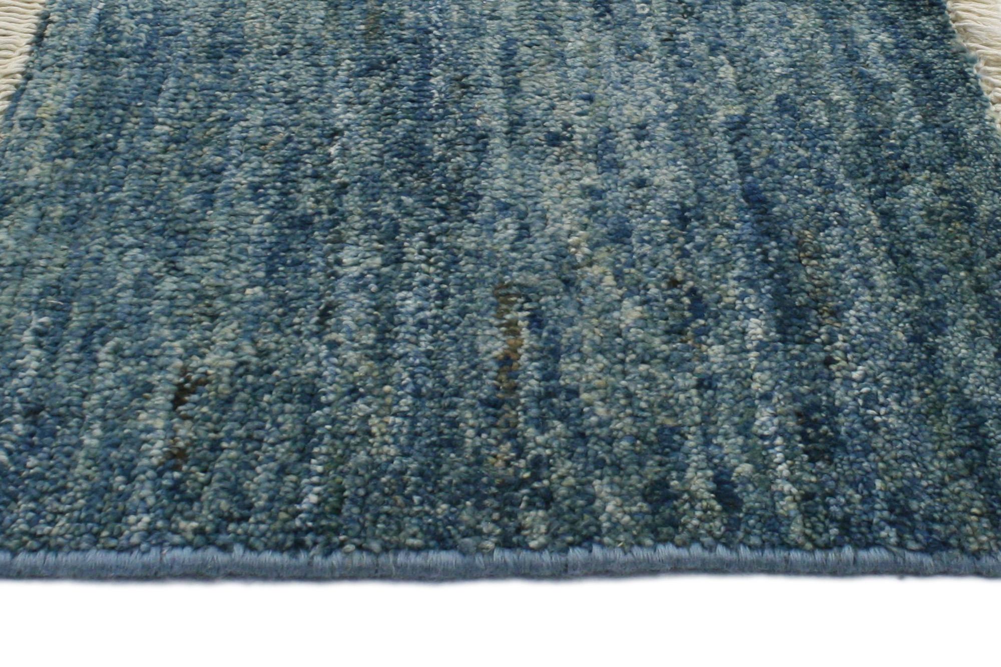 Wool New Contemporary Blue Moroccan Rug For Sale
