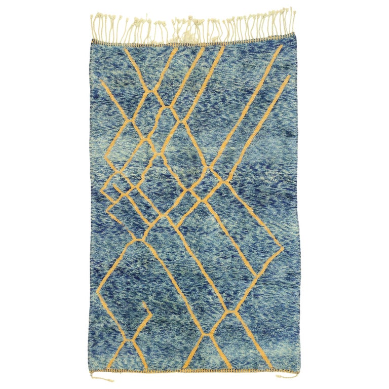 New Contemporary Blue Moroccan Rug with Postmodern Abstract Style For ...
