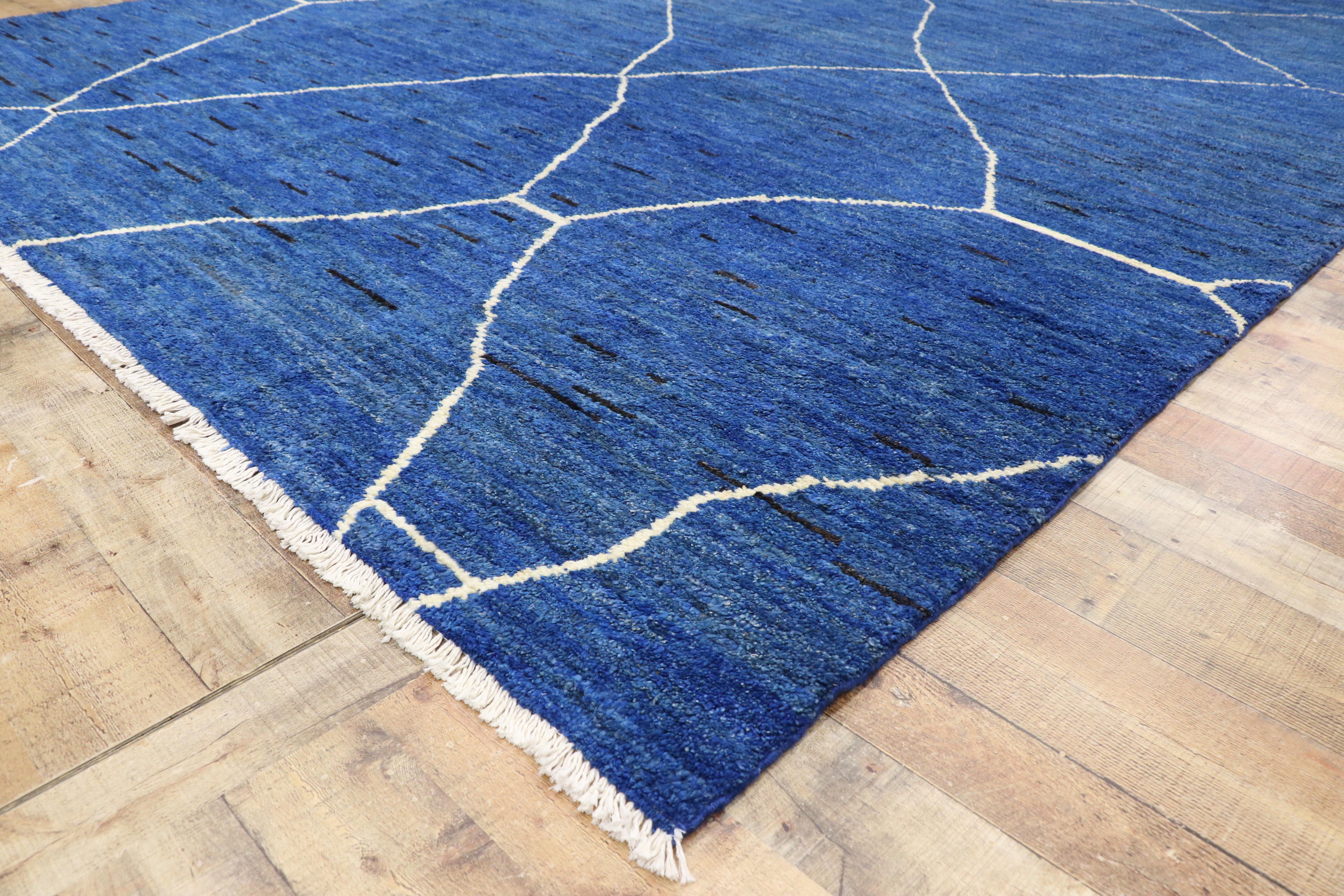 New Contemporary Blue Moroccan Style Rug with Abstract Expressionist Style 3