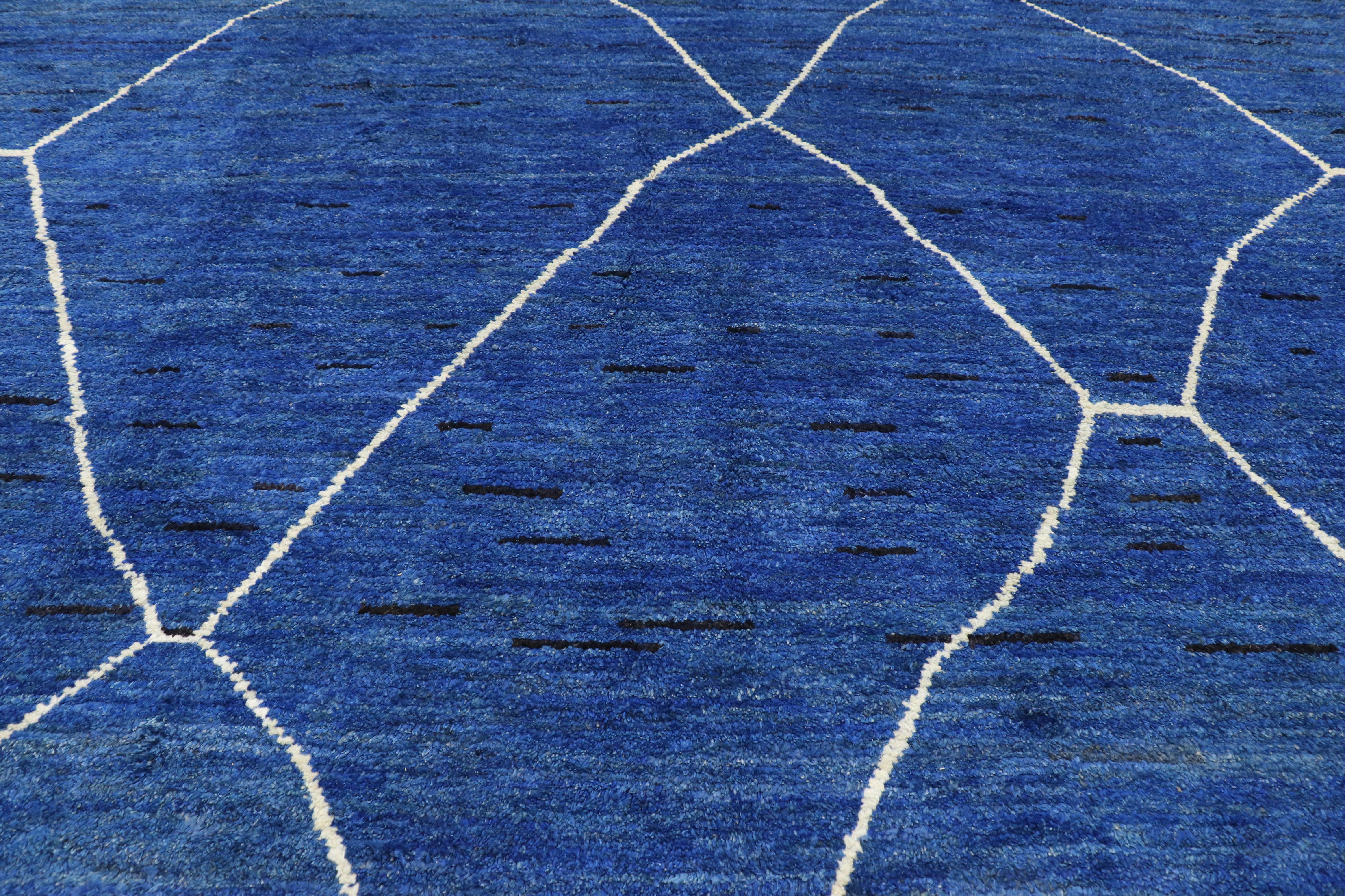 New Contemporary Blue Moroccan Style Rug with Abstract Expressionist Style 1