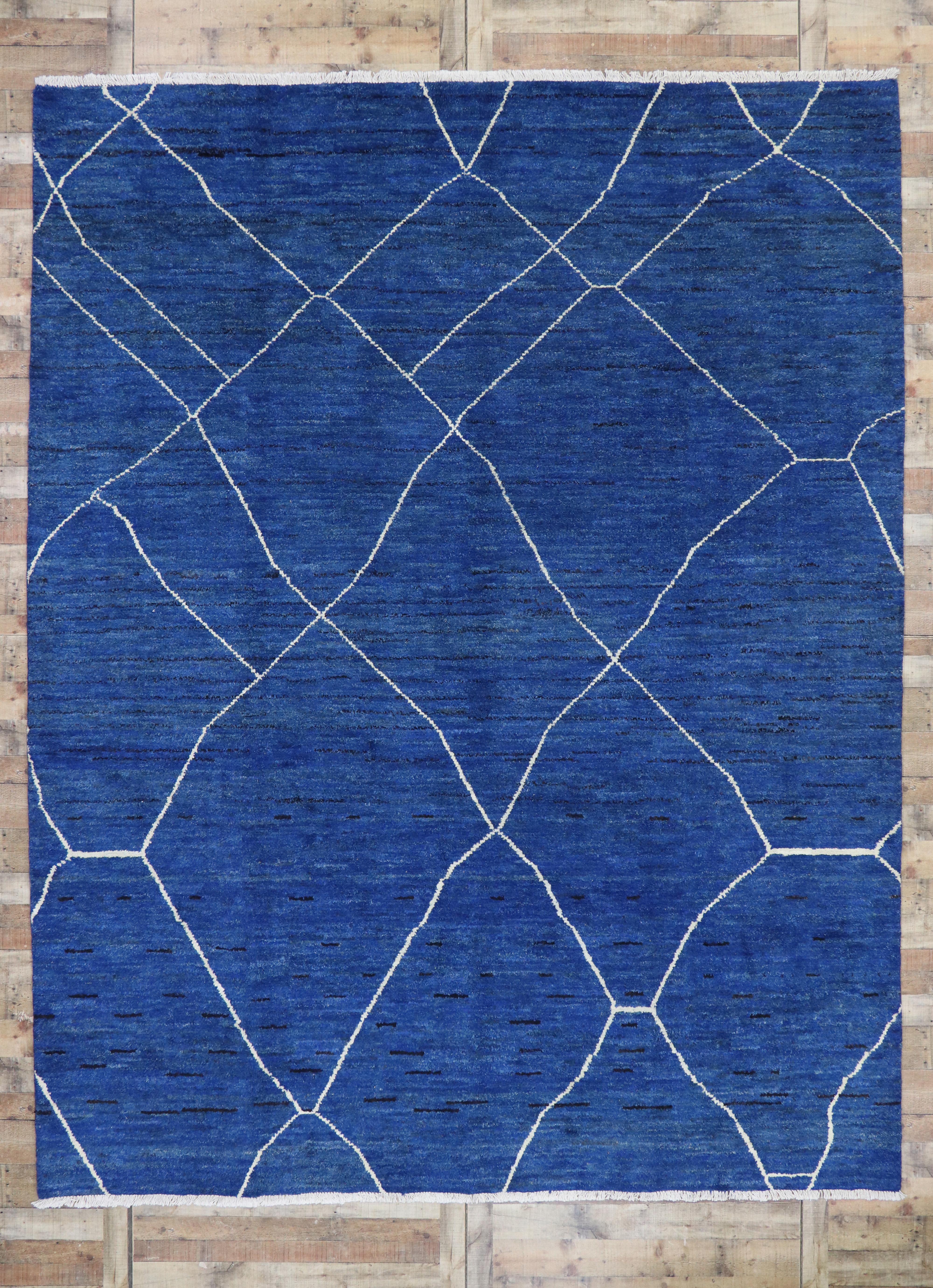 New Contemporary Blue Moroccan Style Rug with Abstract Expressionist Style 5