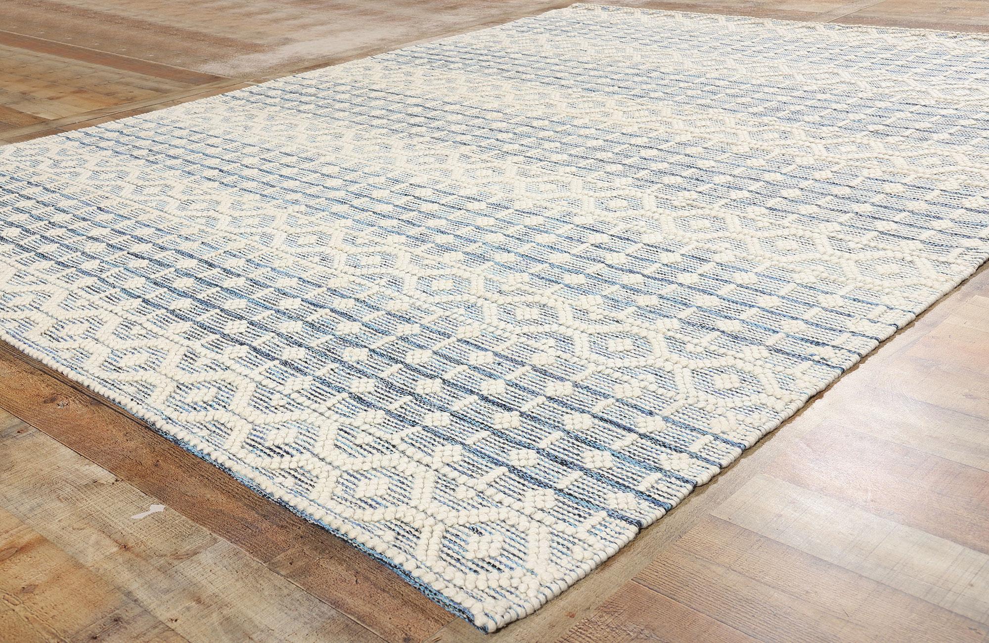 XXI secolo e contemporaneo New Contemporary Blue Moroccan Textured High-Low Rug in vendita