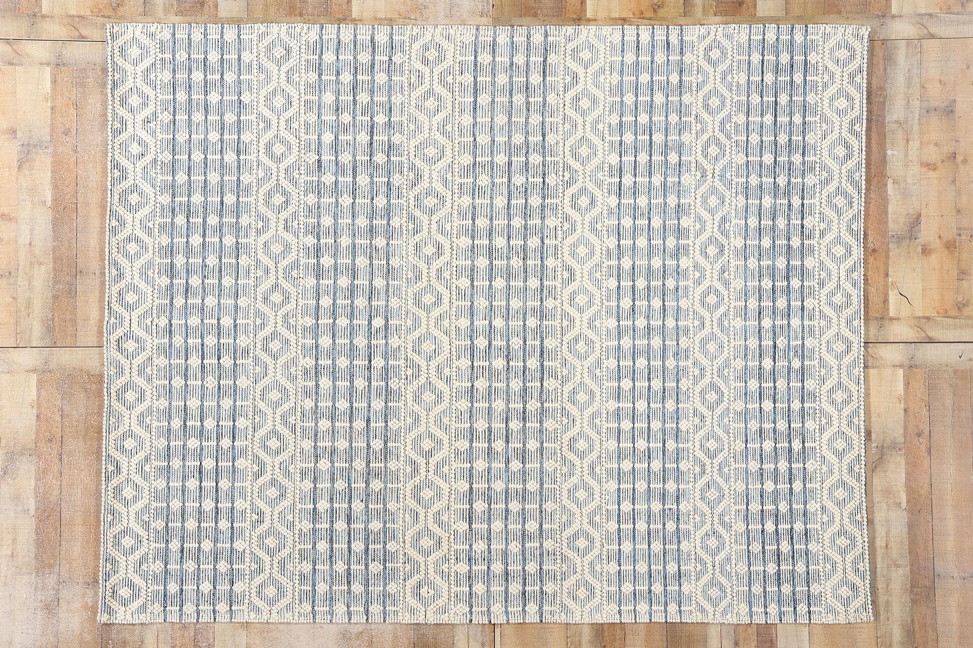 New Contemporary Blue Moroccan Textured High-Low Rug in vendita 1