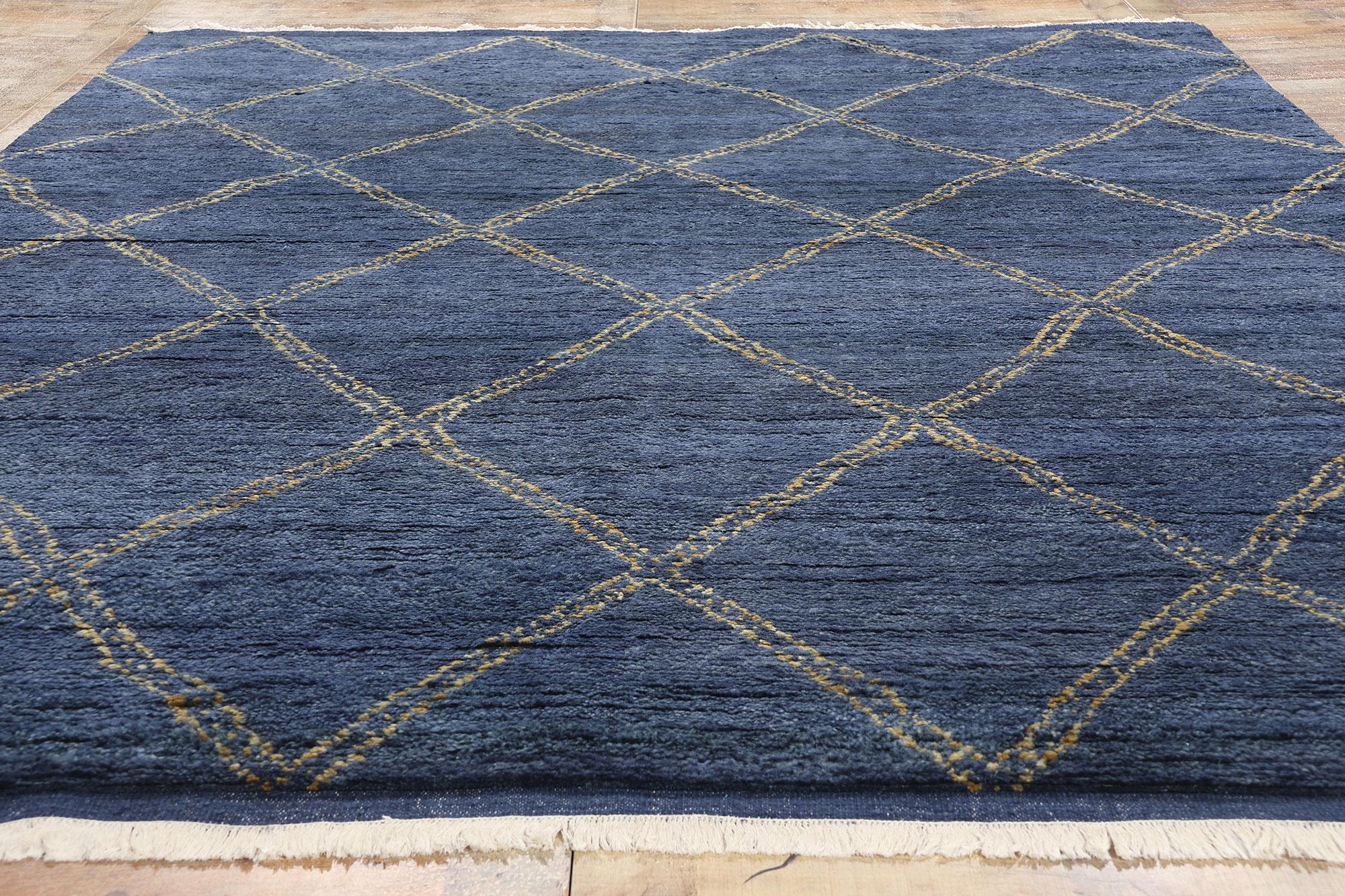 Lana Nuovo Tappeto a traliccio marocchino blu contemporaneo in vendita