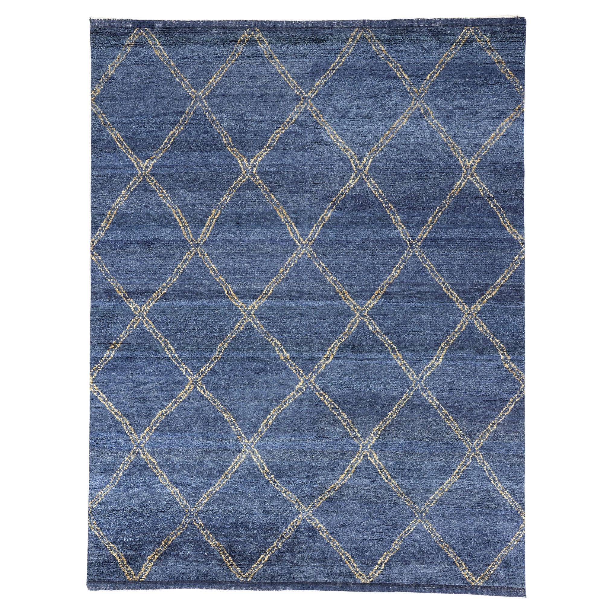 Nueva Alfombra Contemporánea Azul Enrejado Marroquí
