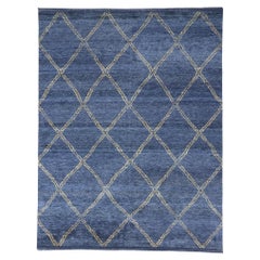 Nuovo Tappeto a traliccio marocchino blu contemporaneo