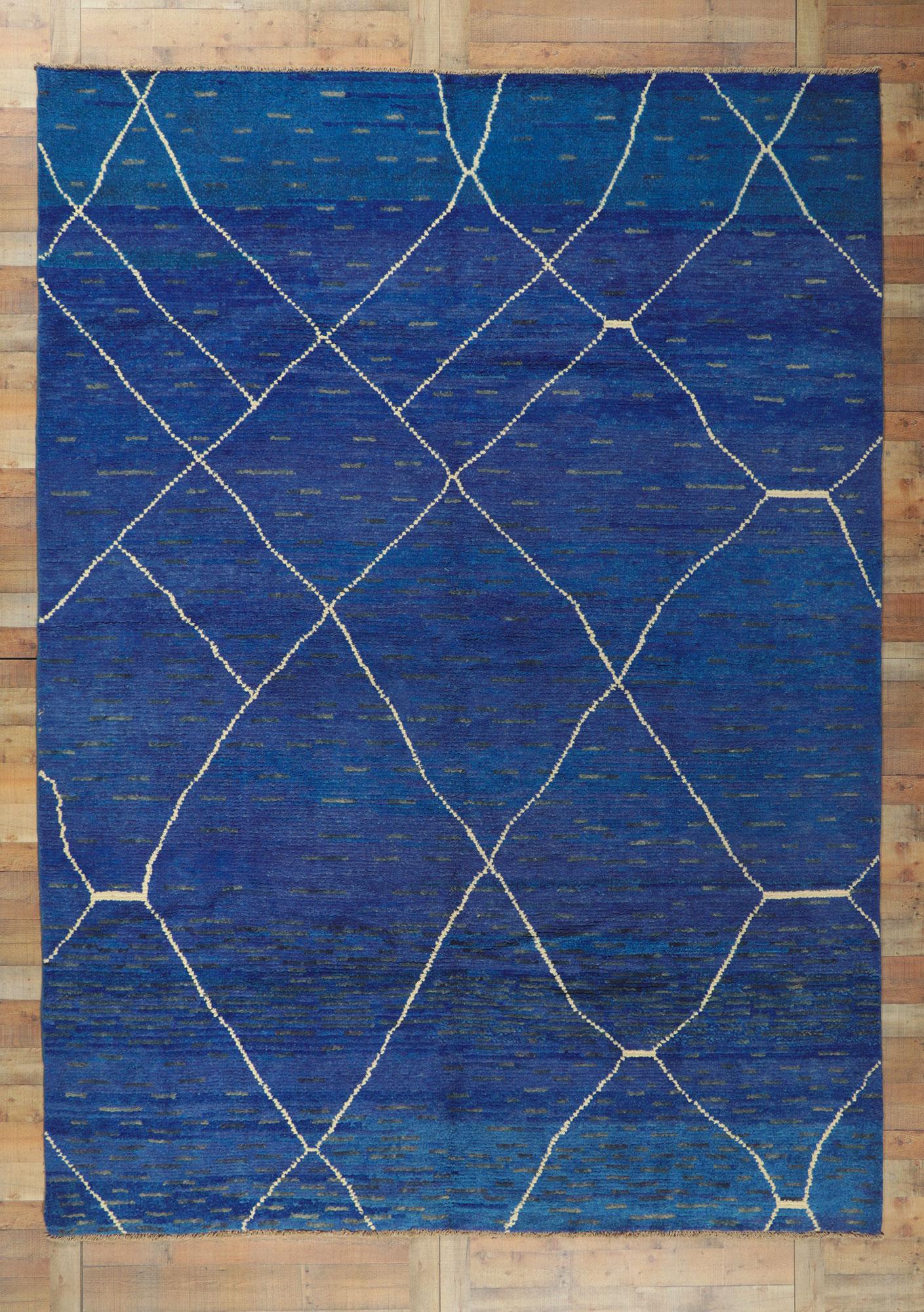 New Contemporary Blue Moroccan Trellis Rug For Sale 3