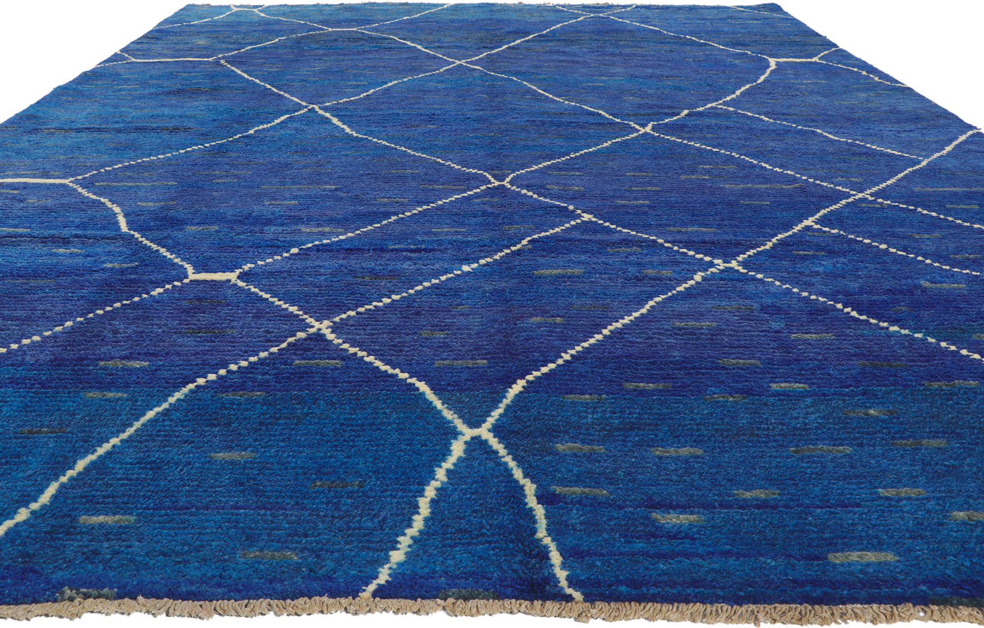Tribal New Contemporary Blue Moroccan Trellis Rug For Sale