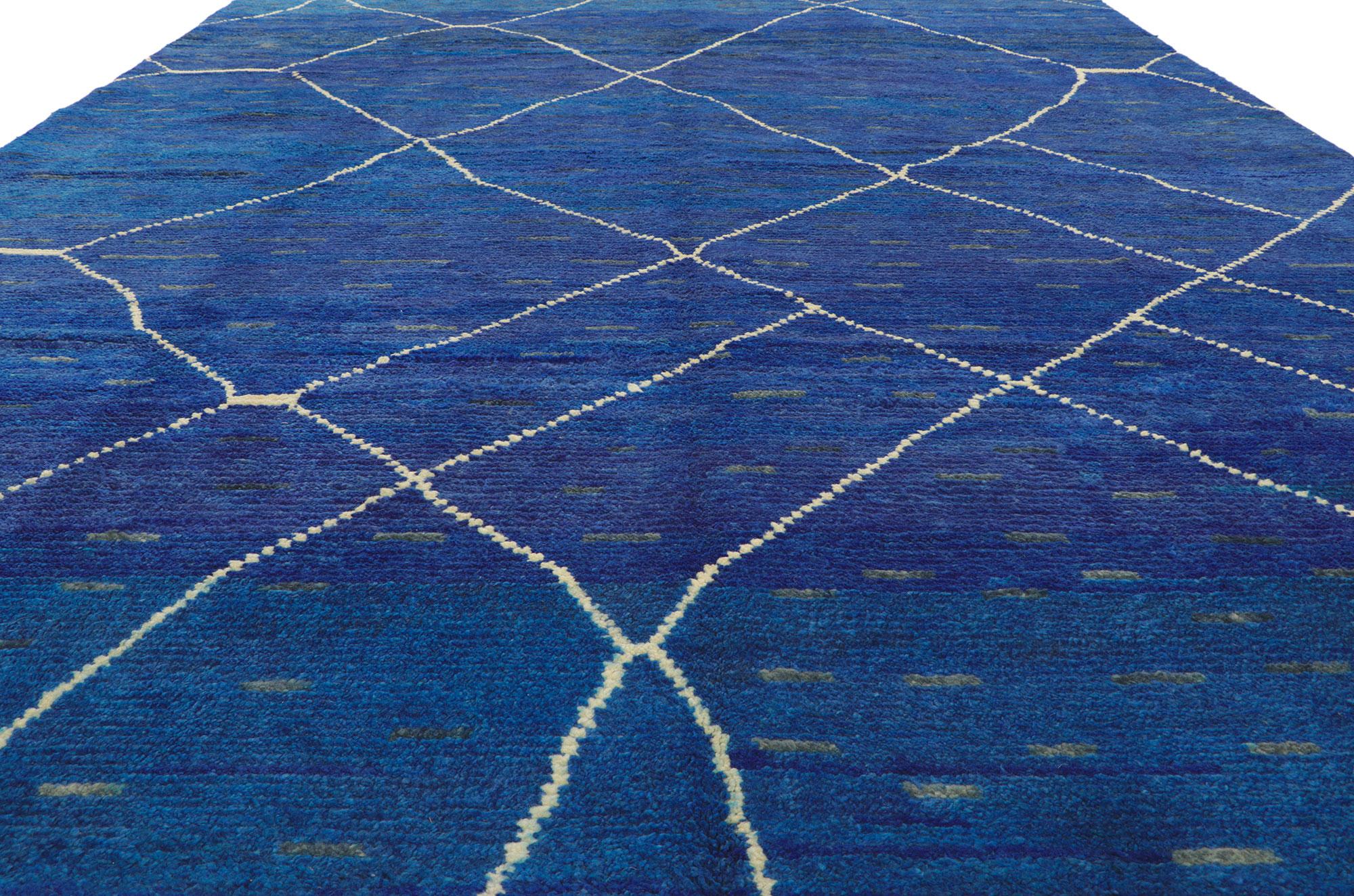 Hand-Knotted New Contemporary Blue Moroccan Trellis Rug For Sale