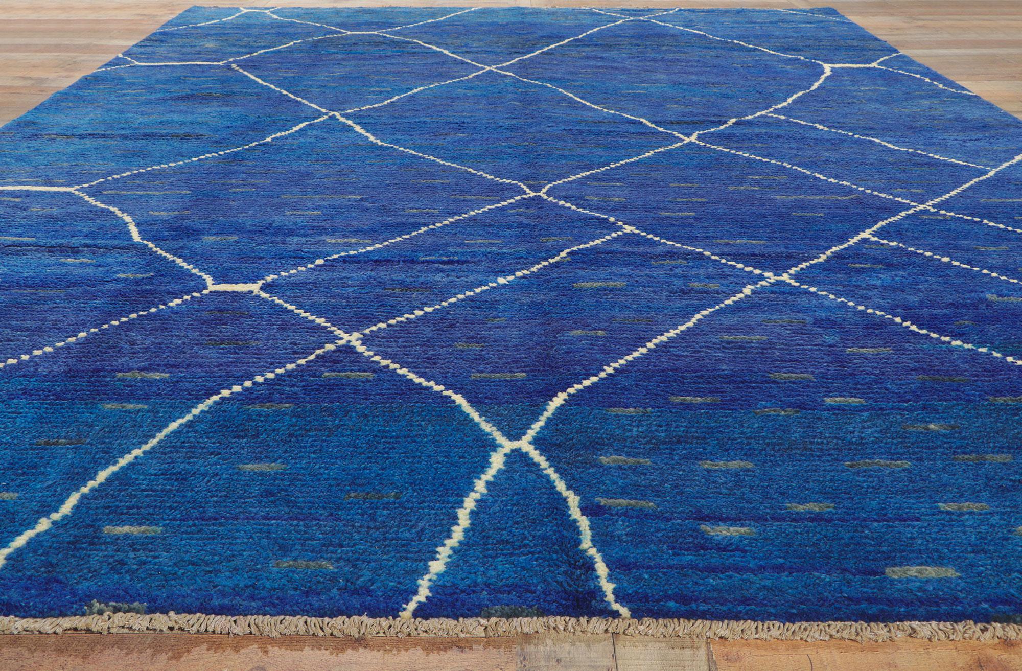 New Contemporary Blue Moroccan Trellis Rug For Sale 1
