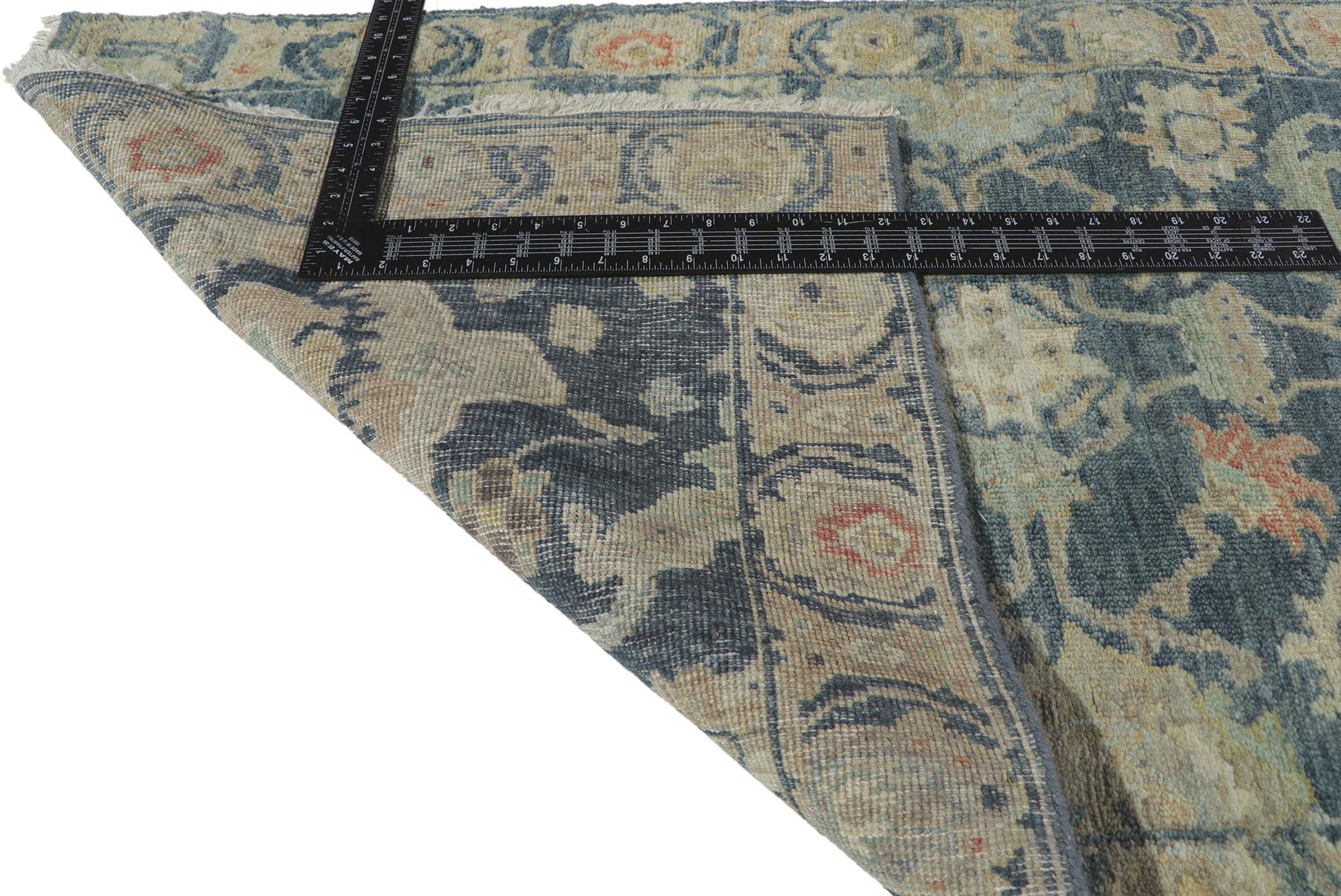 Hand-Knotted New Contemporary Blue Oushak Runner For Sale