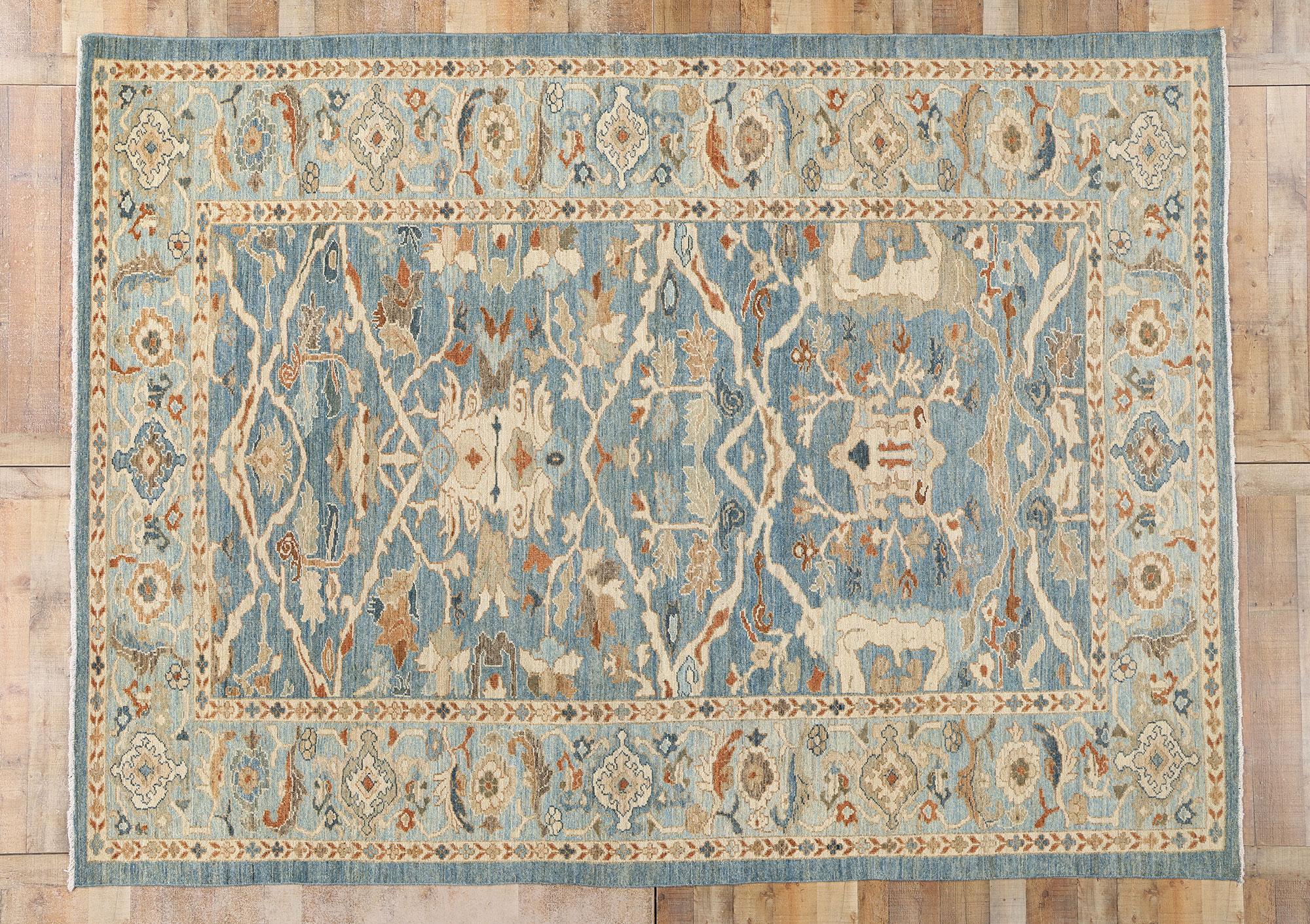 New Contemporary Blue Persian Sultanabad Rug (tapis persan bleu) en vente 8