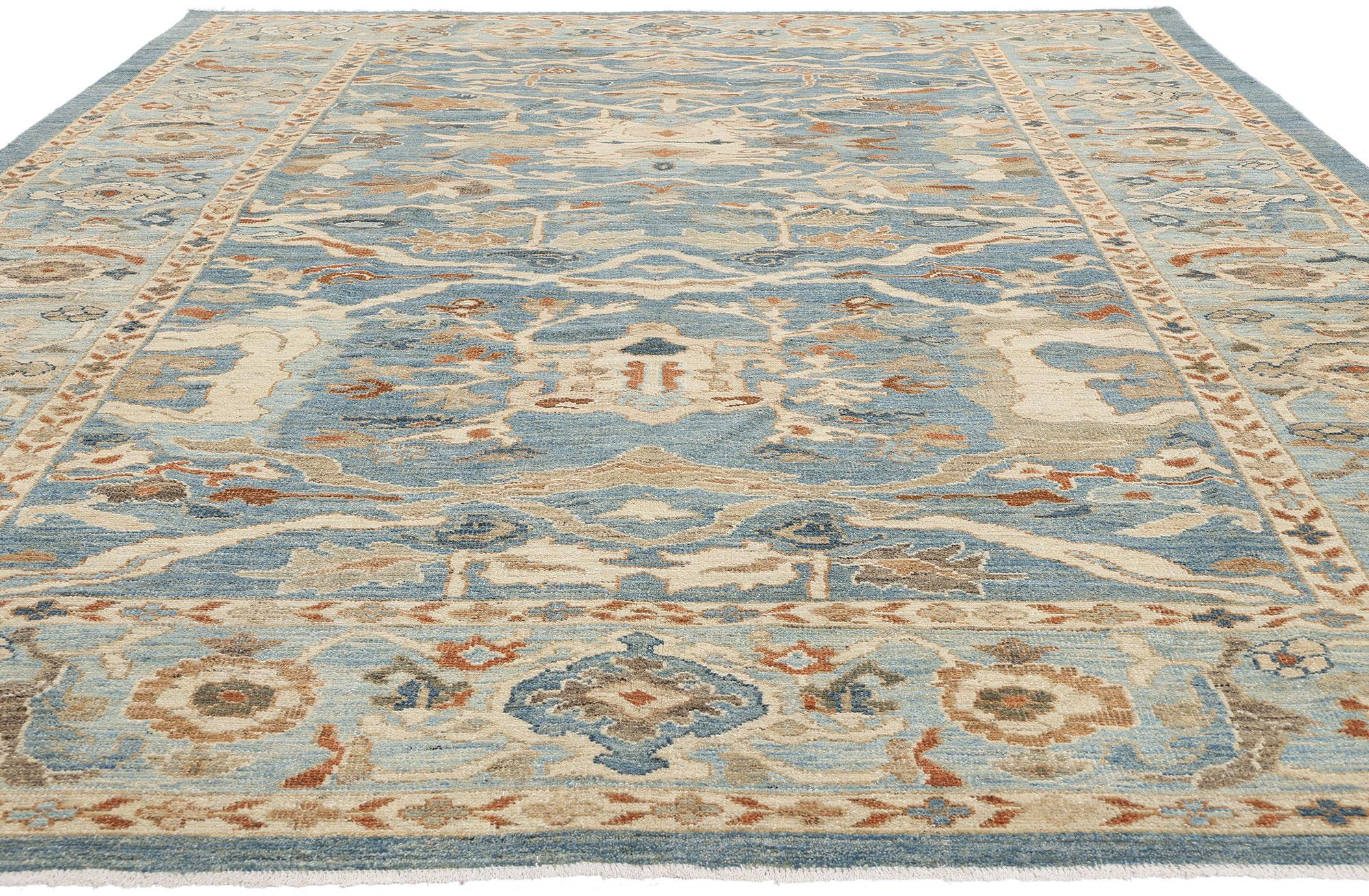 Noué à la main New Contemporary Blue Persian Sultanabad Rug (tapis persan bleu) en vente