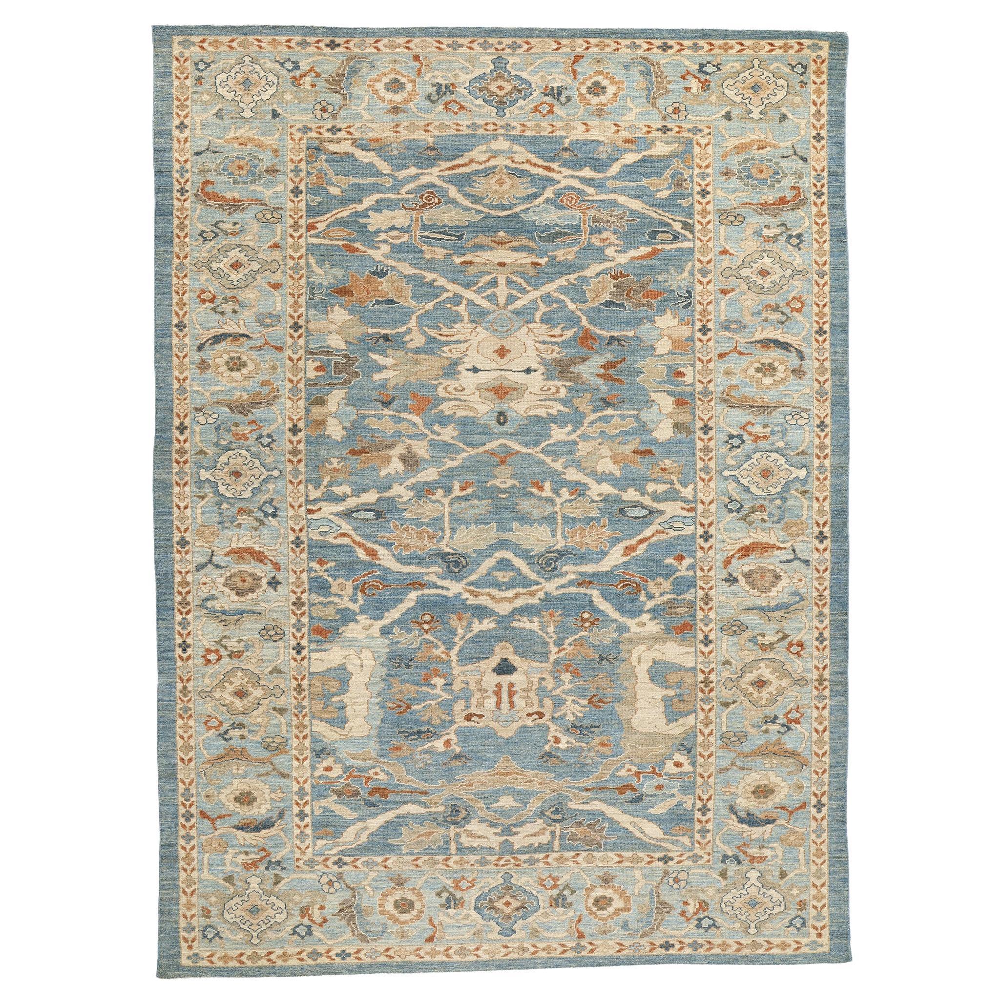New Contemporary Blue Persian Sultanabad Rug (tapis persan bleu) en vente