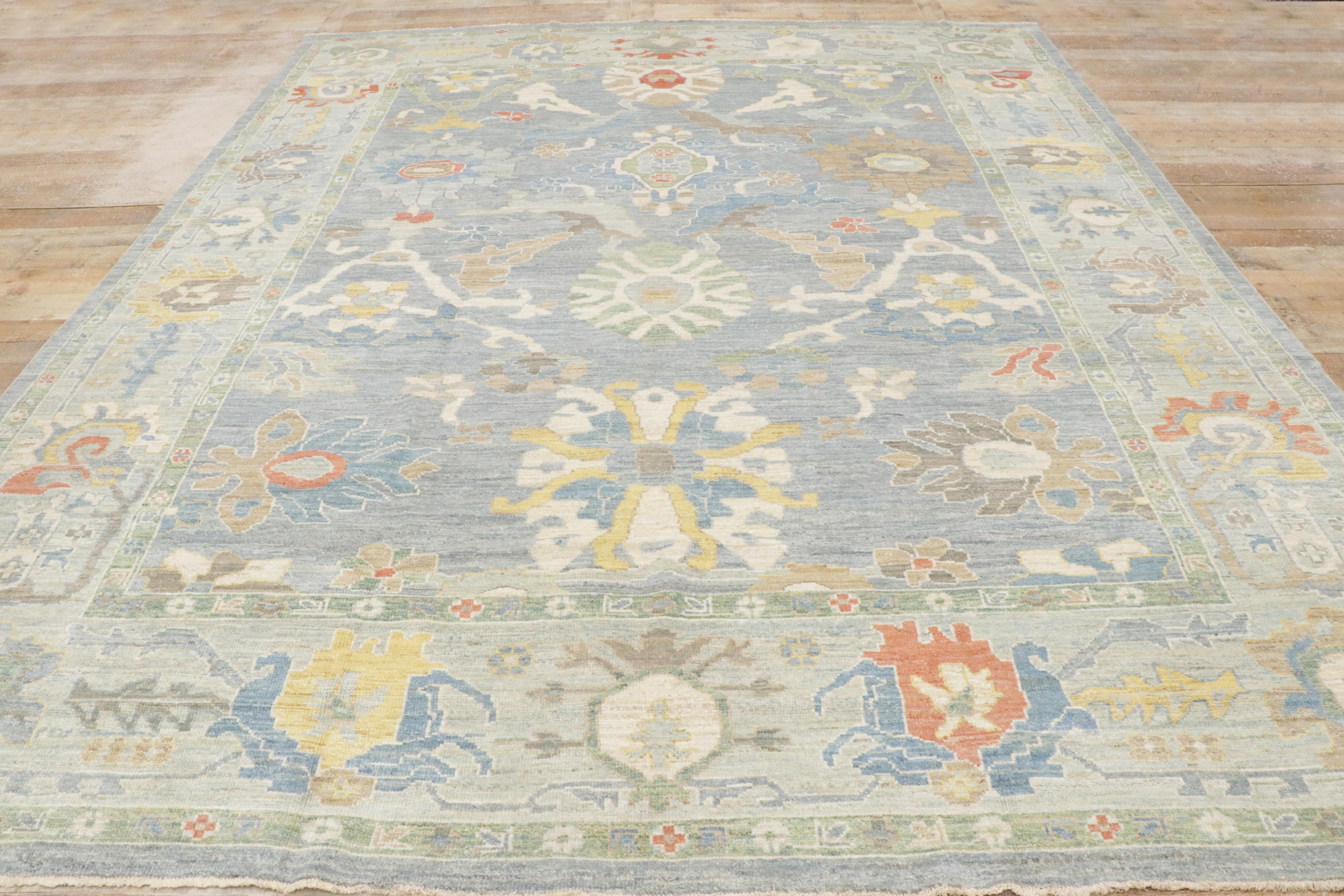 New Contemporary Blue Persian Sultanabad Rug with Transitional Style For Sale 10