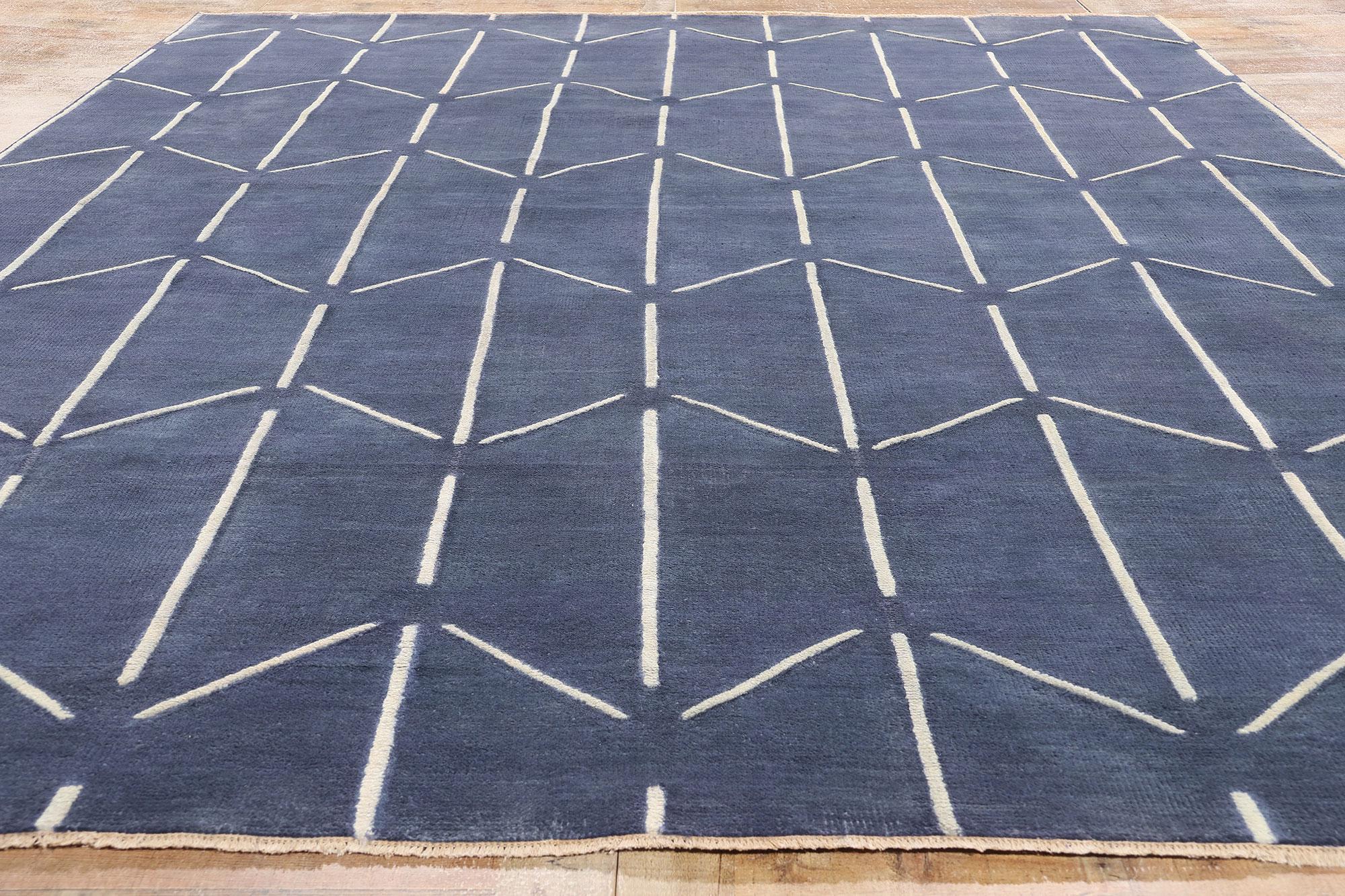New Contemporary Blue Textured High-Low Carpet mit postmodernem erhabenem Design (Wolle) im Angebot