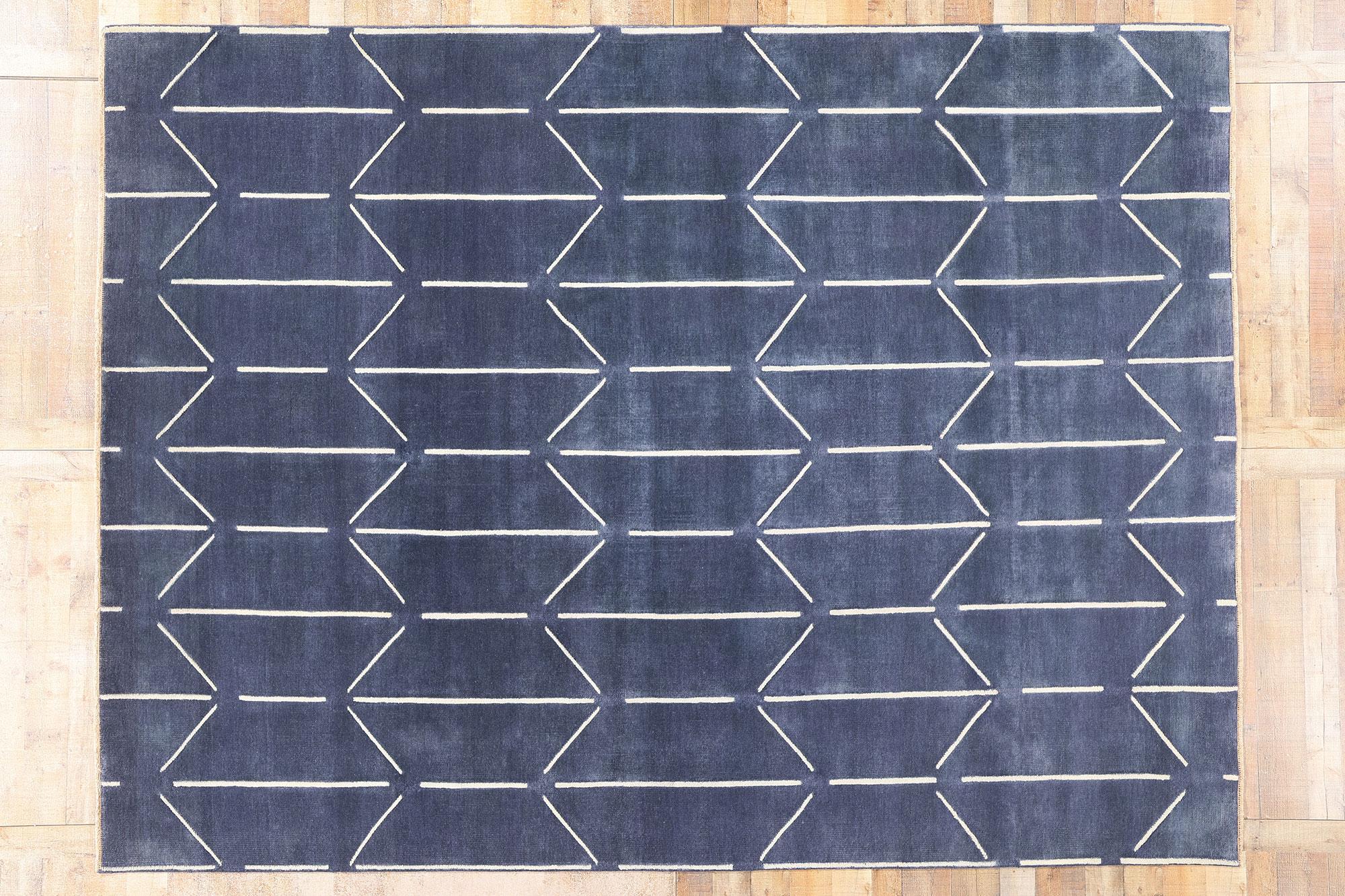 New Contemporary Blue Textured High-Low Carpet mit postmodernem erhabenem Design im Angebot 1