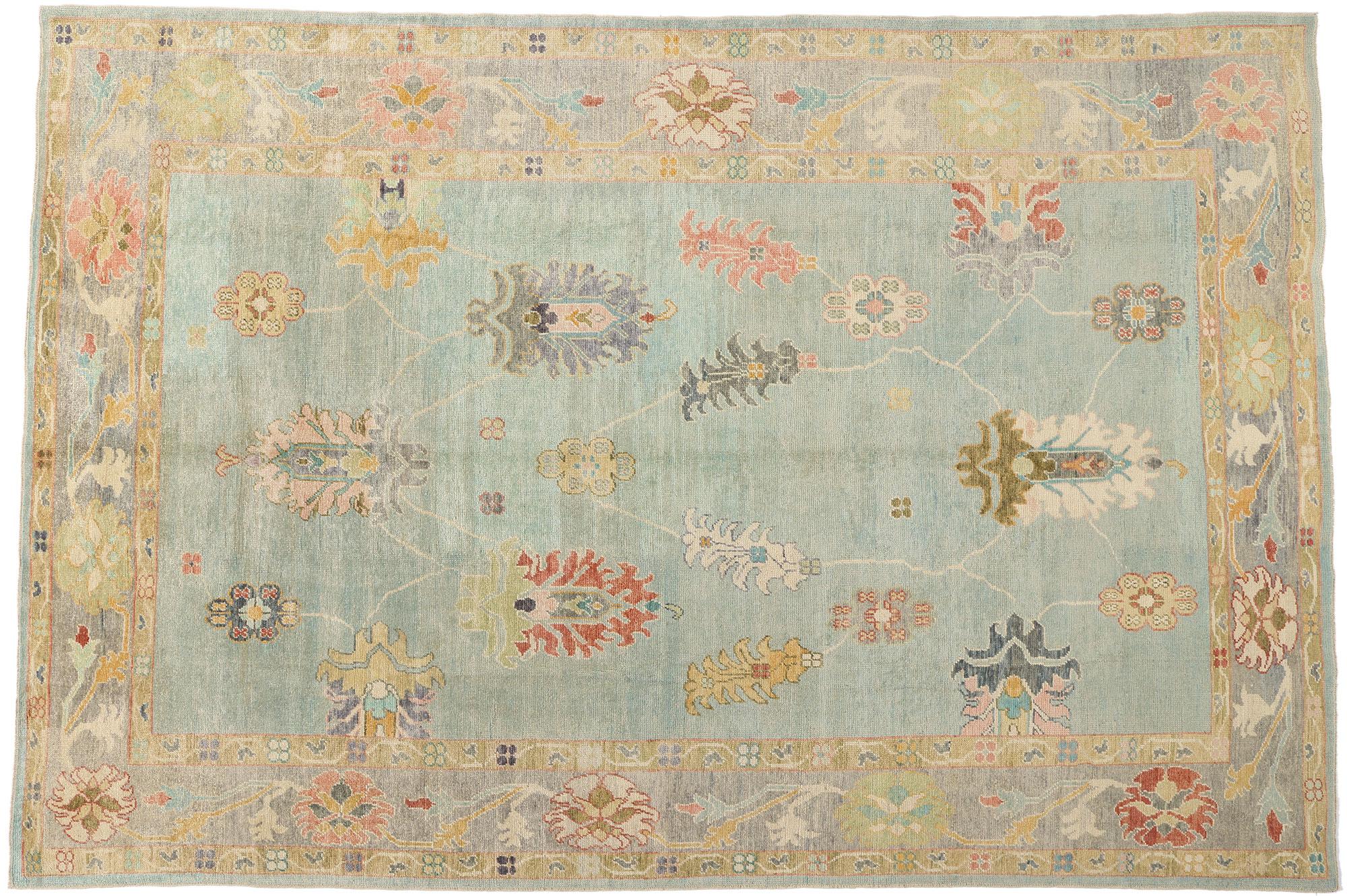 New Contemporary Blau Türkisch Oushak Teppich, 09'11 x 14'10 im Angebot 4